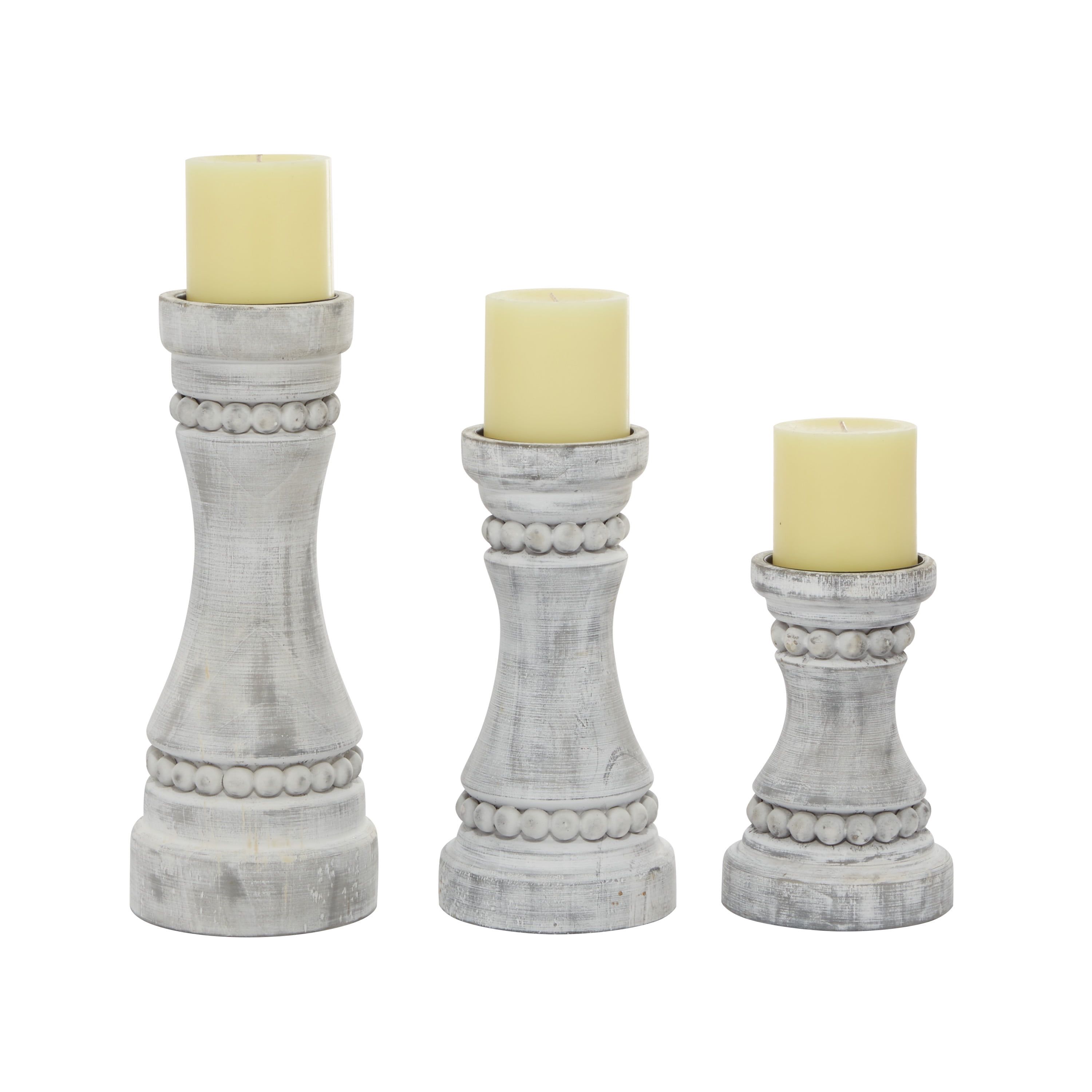 Gray Fir Wood and Iron Pillar Candle Holders Set of 3