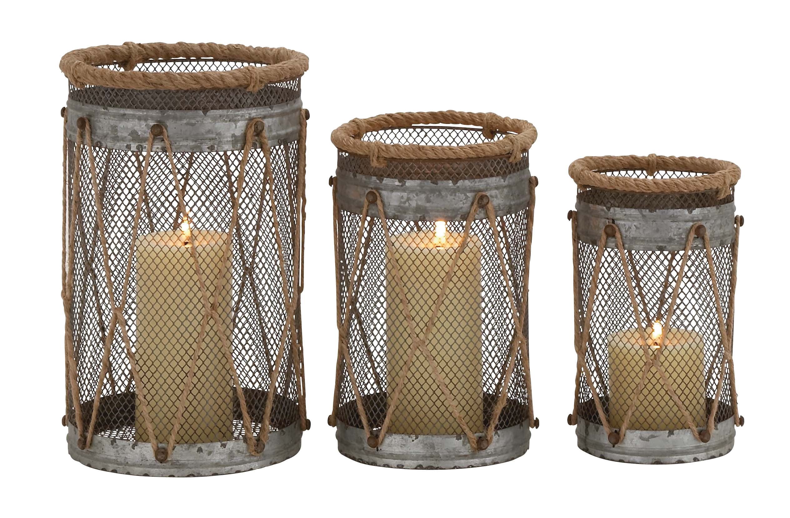 Elegant Silver Metal Hanging Hurricane Candle Lantern Trio