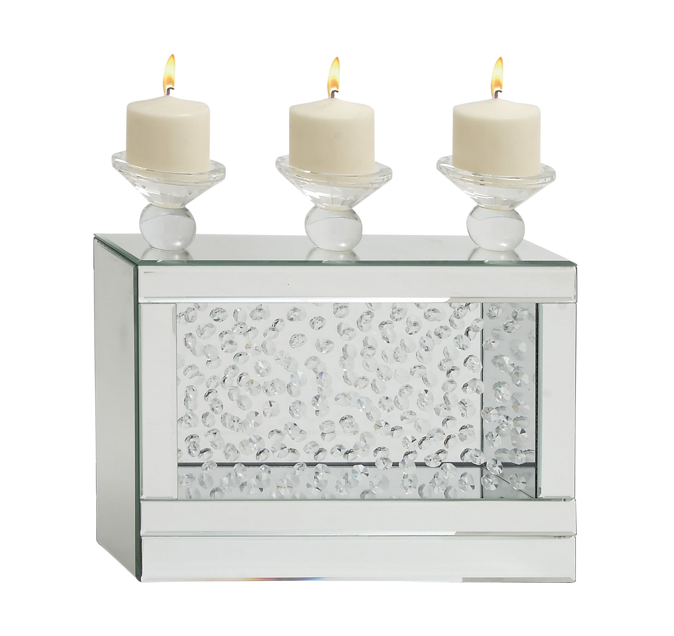 Silver Wood and Glass Candelabra with Mirrored Accents