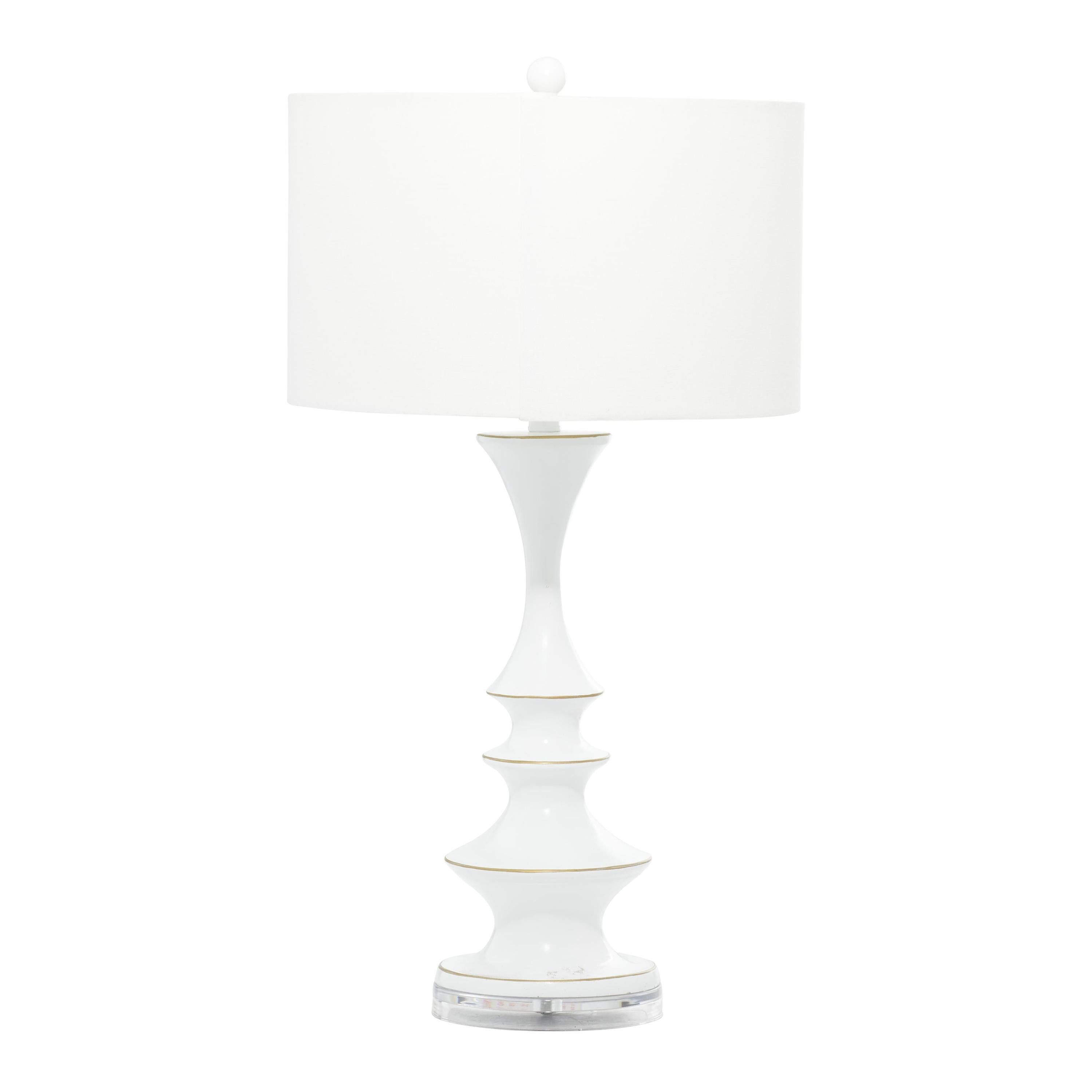 White Resin Table Lamp with Linen Shade, 30"