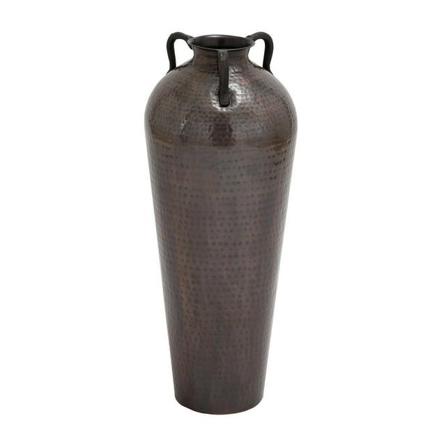 Mediterranean Elegance 32" Tall Brown Metal Floor Vase with Hammered Finish