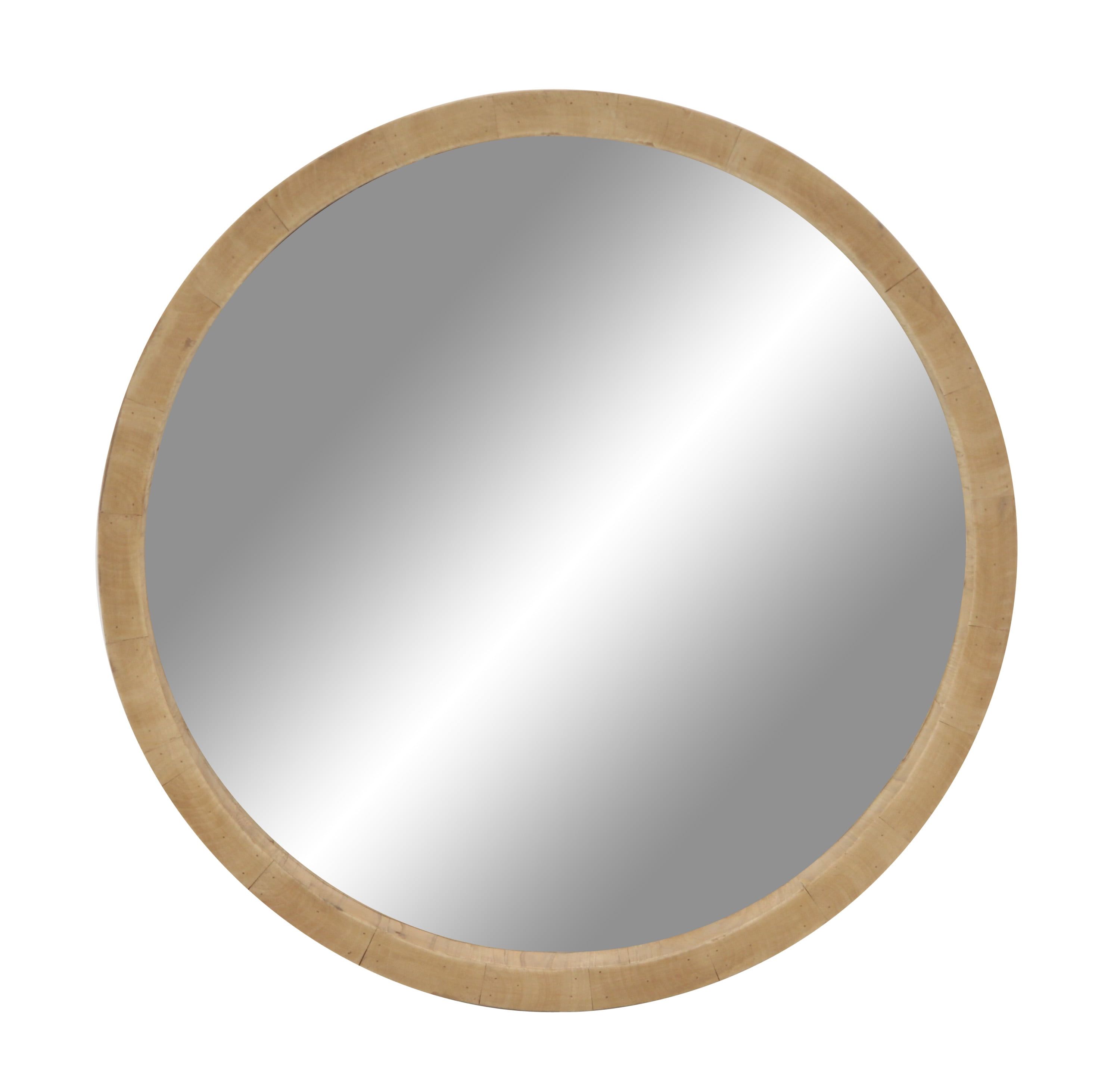 Natural Brown Round Wood Wall Mirror, 32"