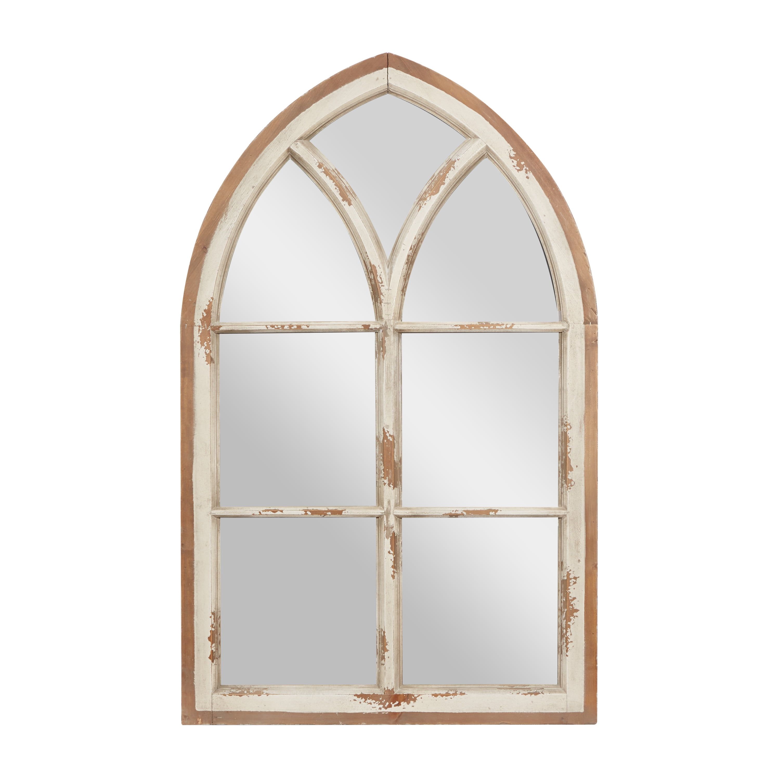 Vintage White and Brown Arched Wood Wall Mirror