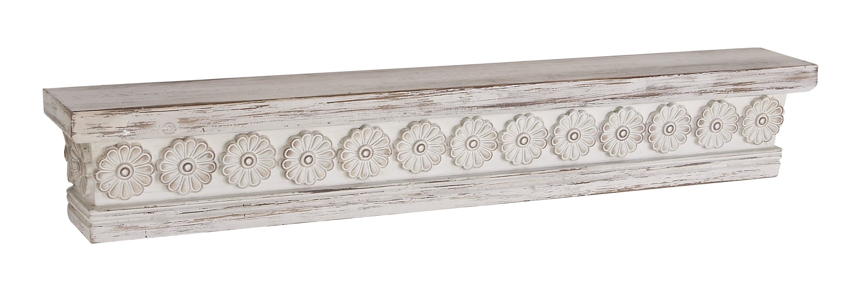 Elegant White Carved Floral 39" Wooden Wall Shelf