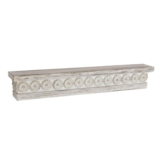 Elegant White Carved Floral 39" Wooden Wall Shelf