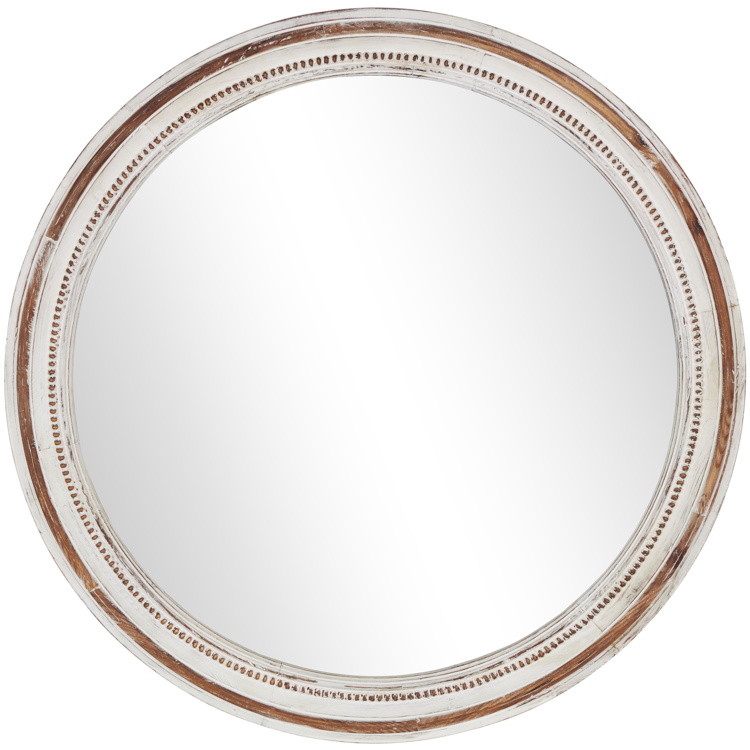 Elegant Coastal Pine Wood Round 37" Wall Mirror in White