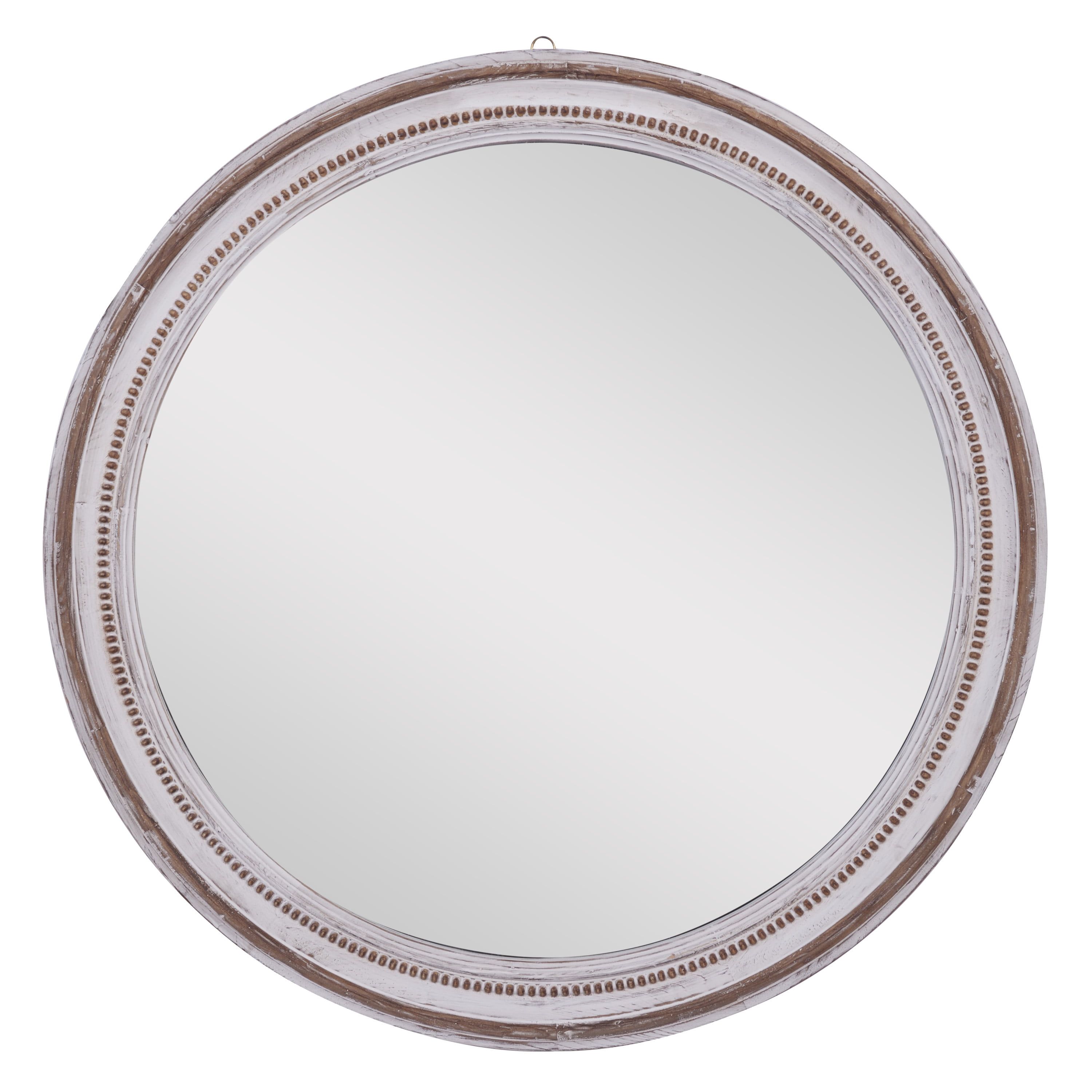 Elegant Coastal Pine Wood Round 37" Wall Mirror in White