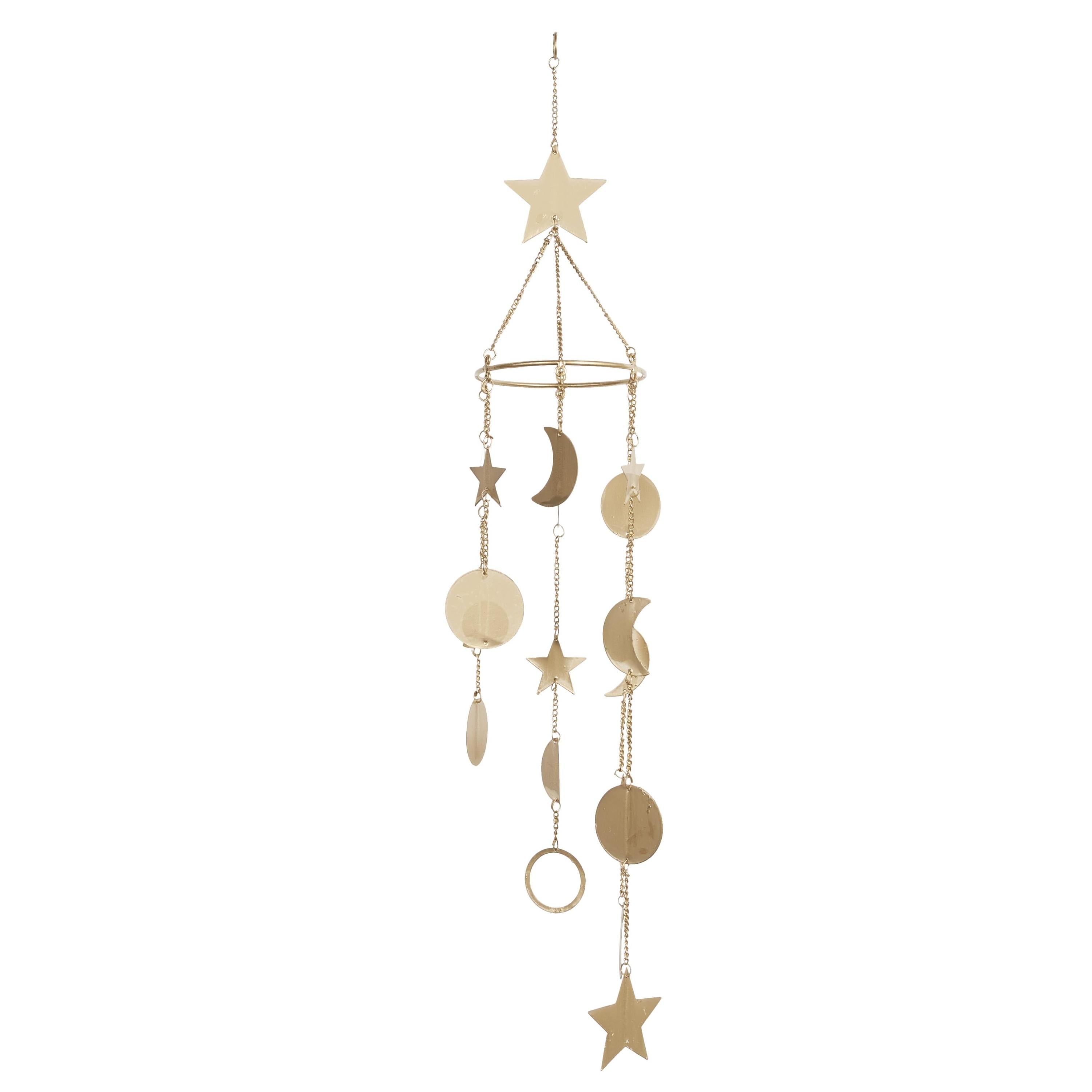 Gold Metal Moon and Star Windchime with Bead Accents, 39"