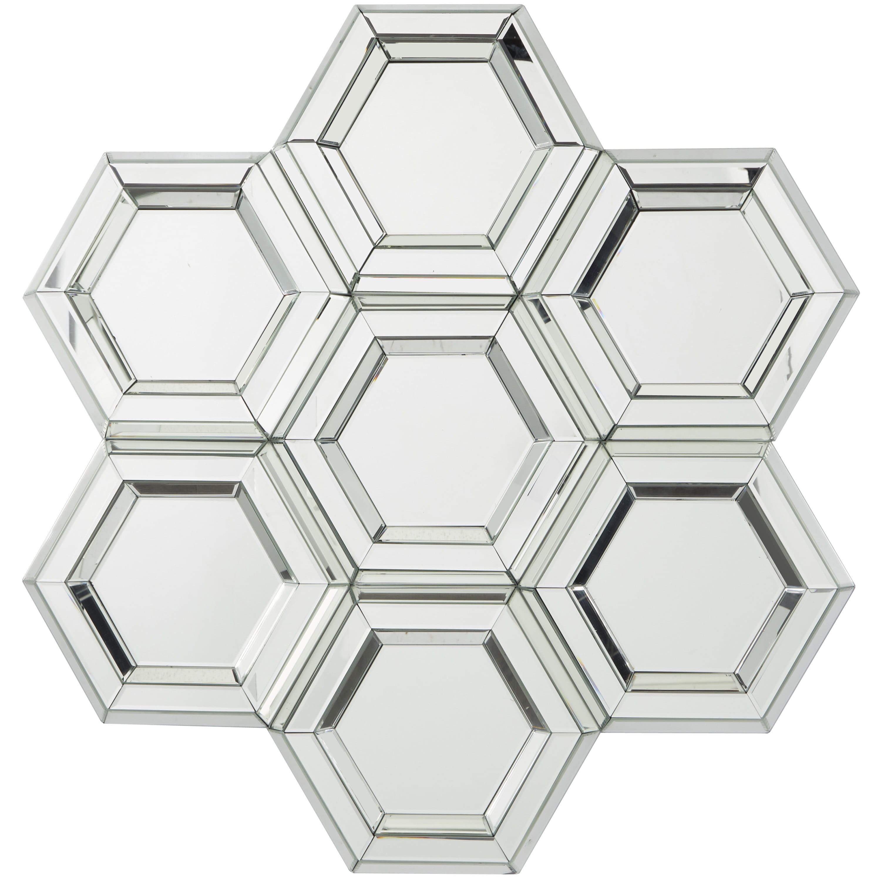 Oversized Silver Geometric Honeycomb Wall Mirror