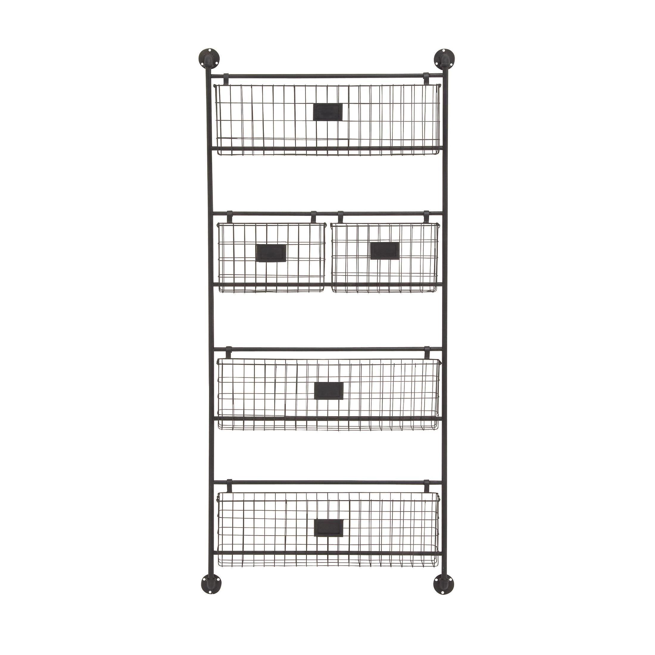 Industrial Black Metal Wall-Mounted 5-Basket Organizer