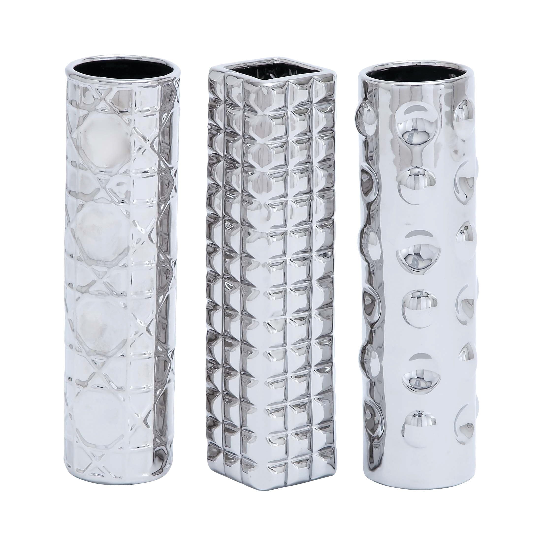 Elegant Silver Ceramic Bud Vase Trio, 3.5" x 12.1"