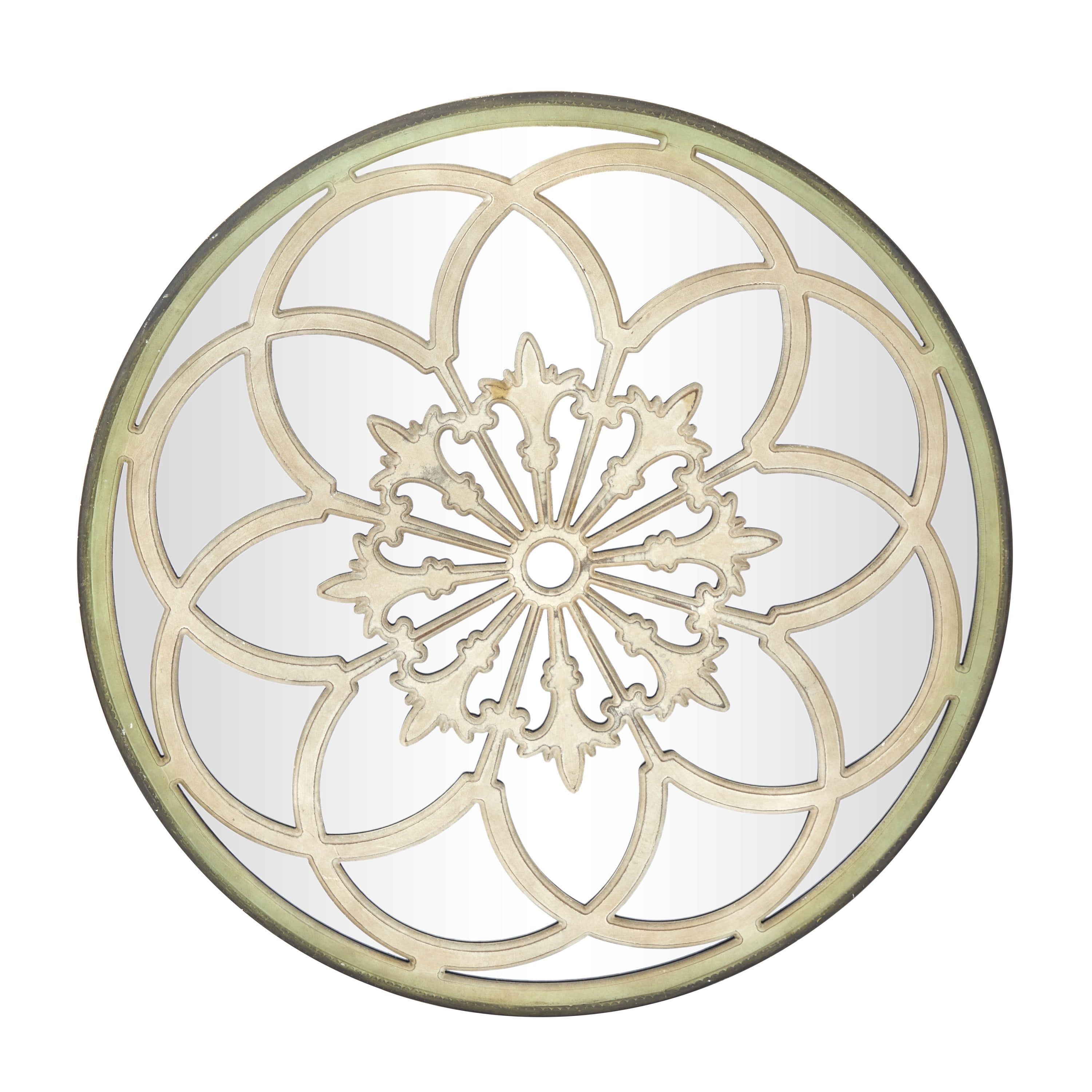 Vintage White Floral Medallion Round Wall Mirror