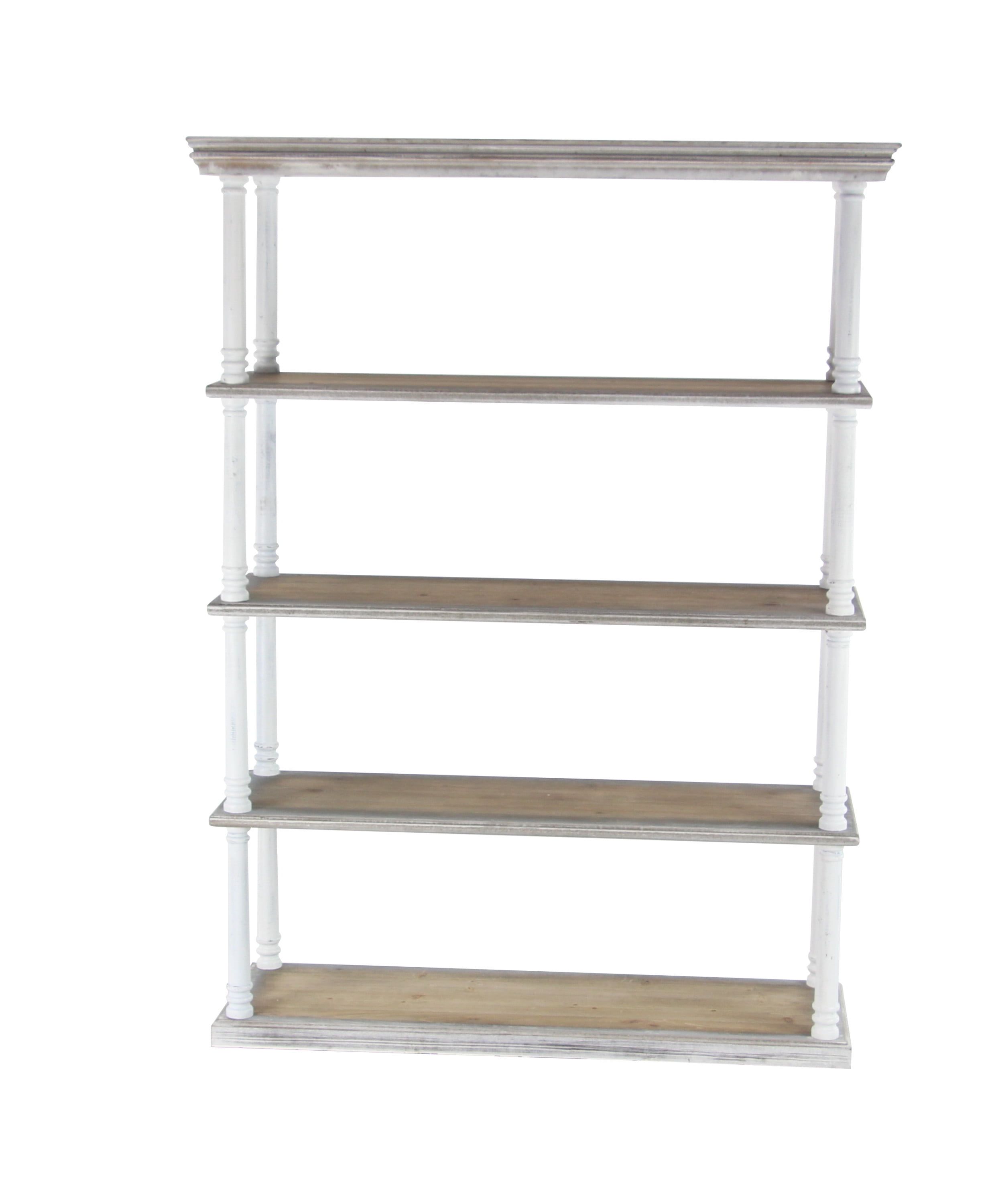 Rustic White and Brown Wood 5-Tier Shelving Unit