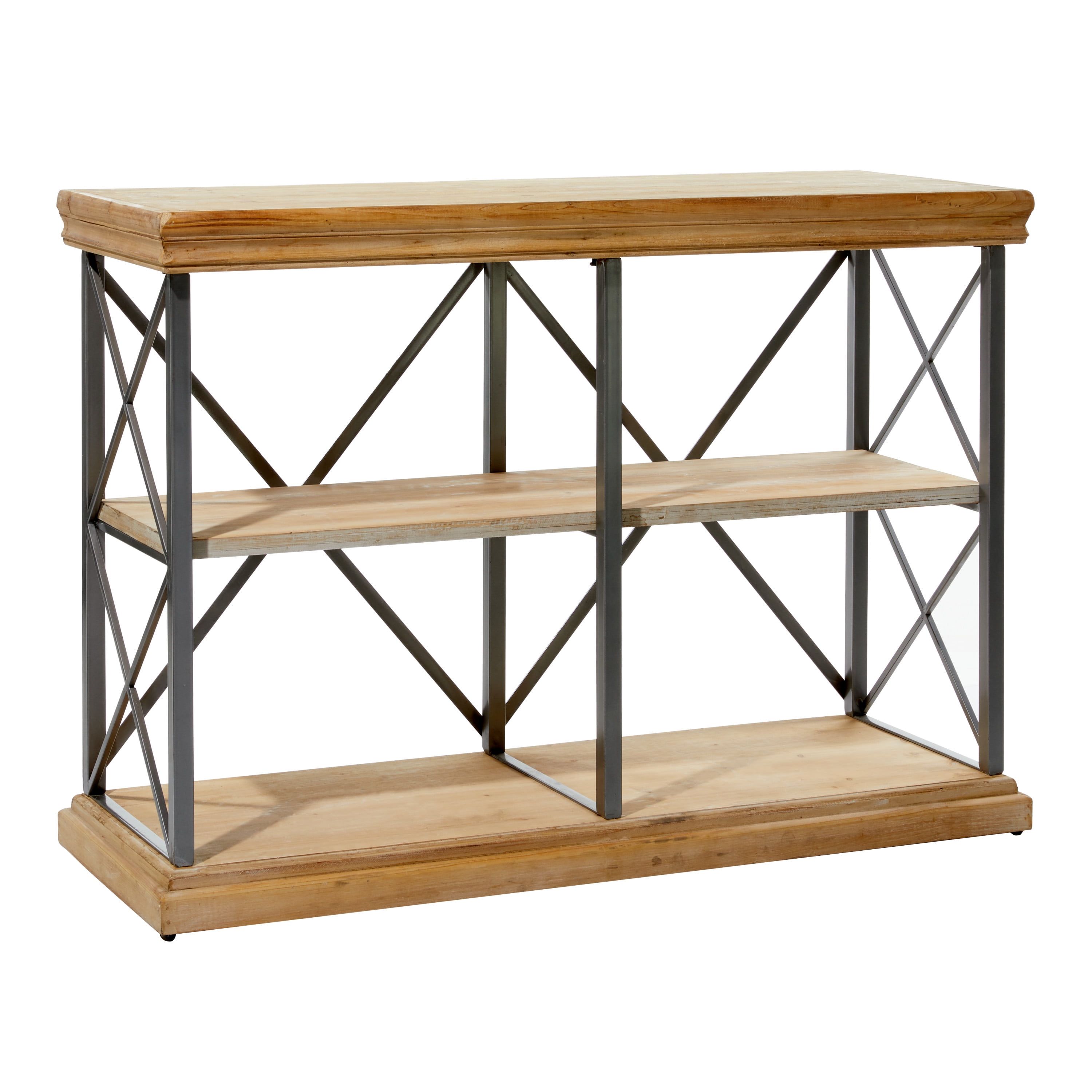 48" Brown Fir Wood and Iron 3-Tier Shelving Unit