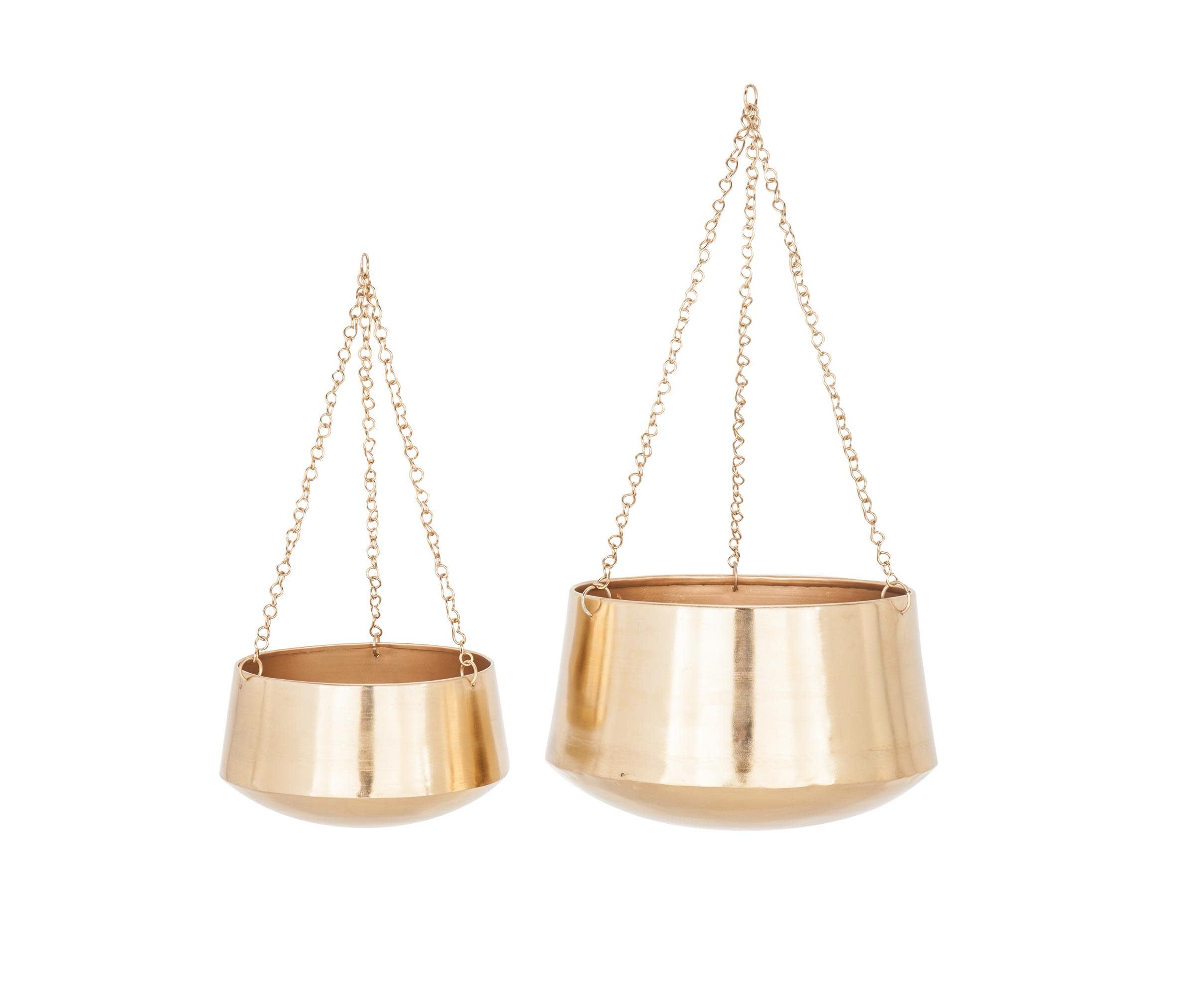 Gold Metal Indoor Outdoor Hanging Planters with Chains, Set of 2