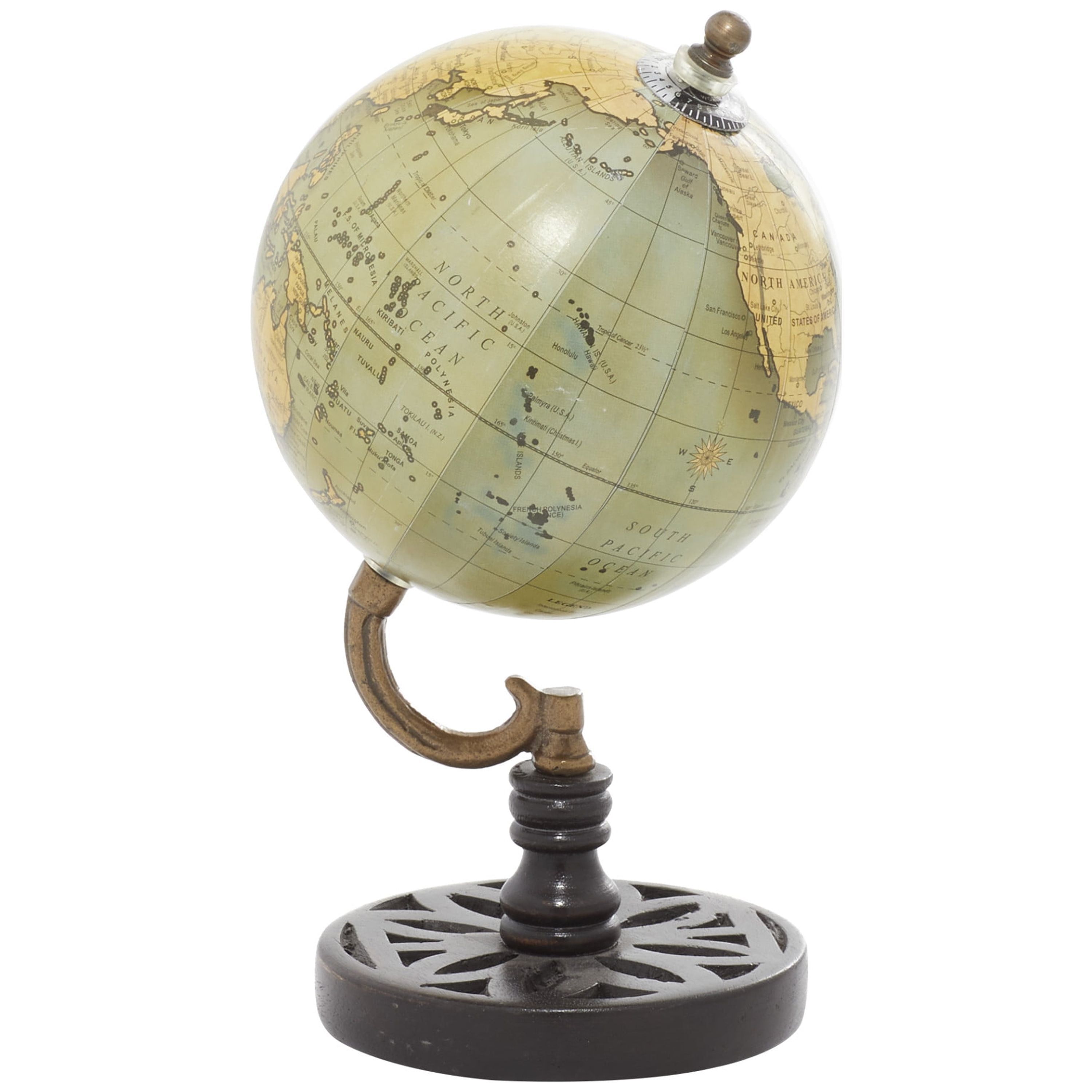 Mango Wood Classic Globe with Green Abstract Detail, 5" x 9"