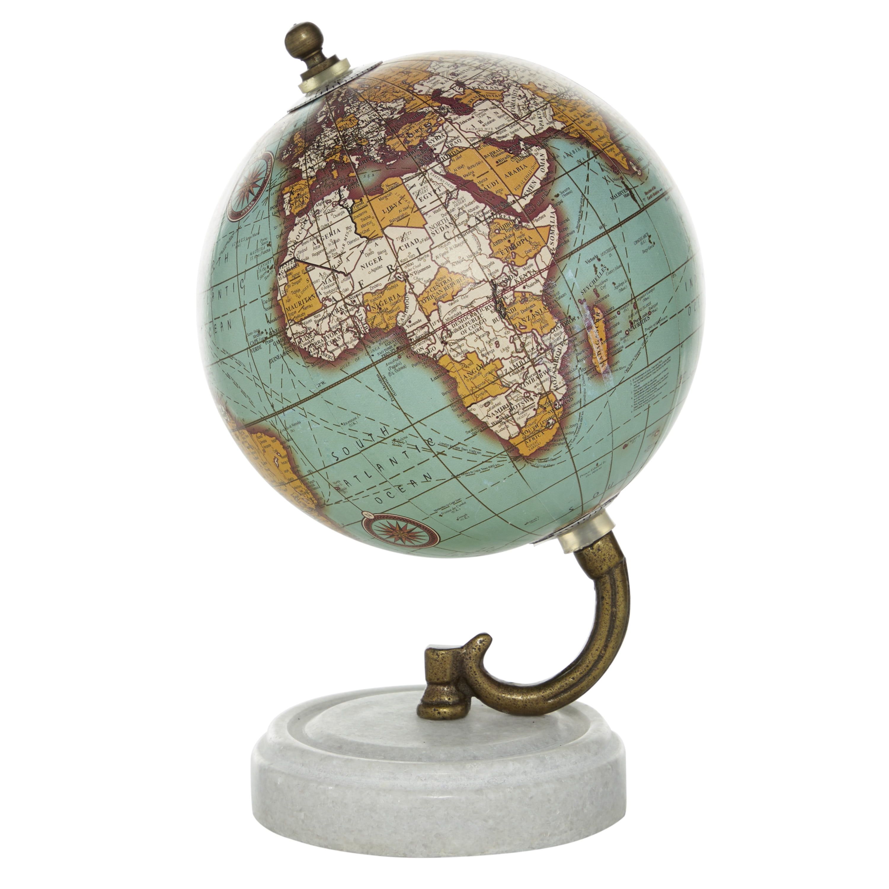 Elegant Teal Marble 5" Globe with Rustic Gold Stand