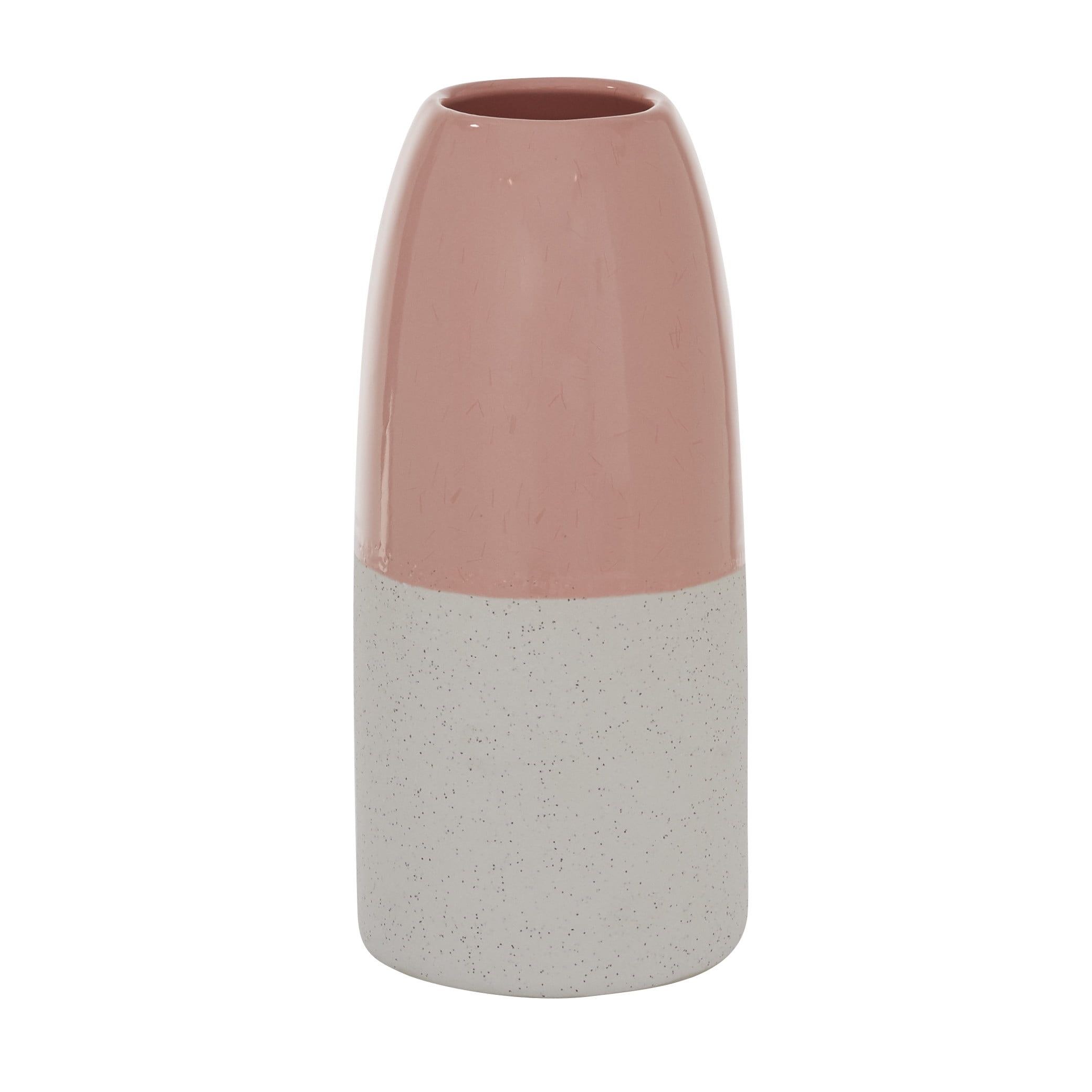 Medium Pink and White Ceramic Color-Block Vase