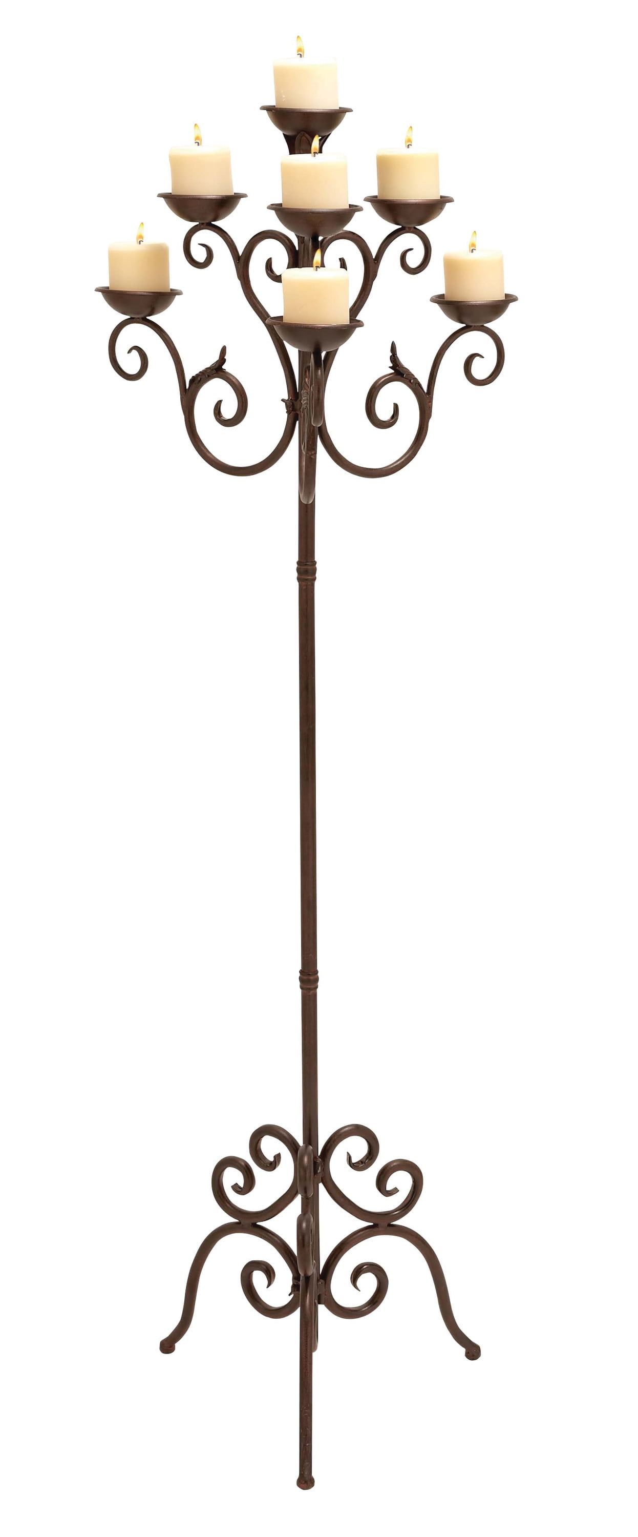 Oversized Brown Metal Scroll Design Candelabra