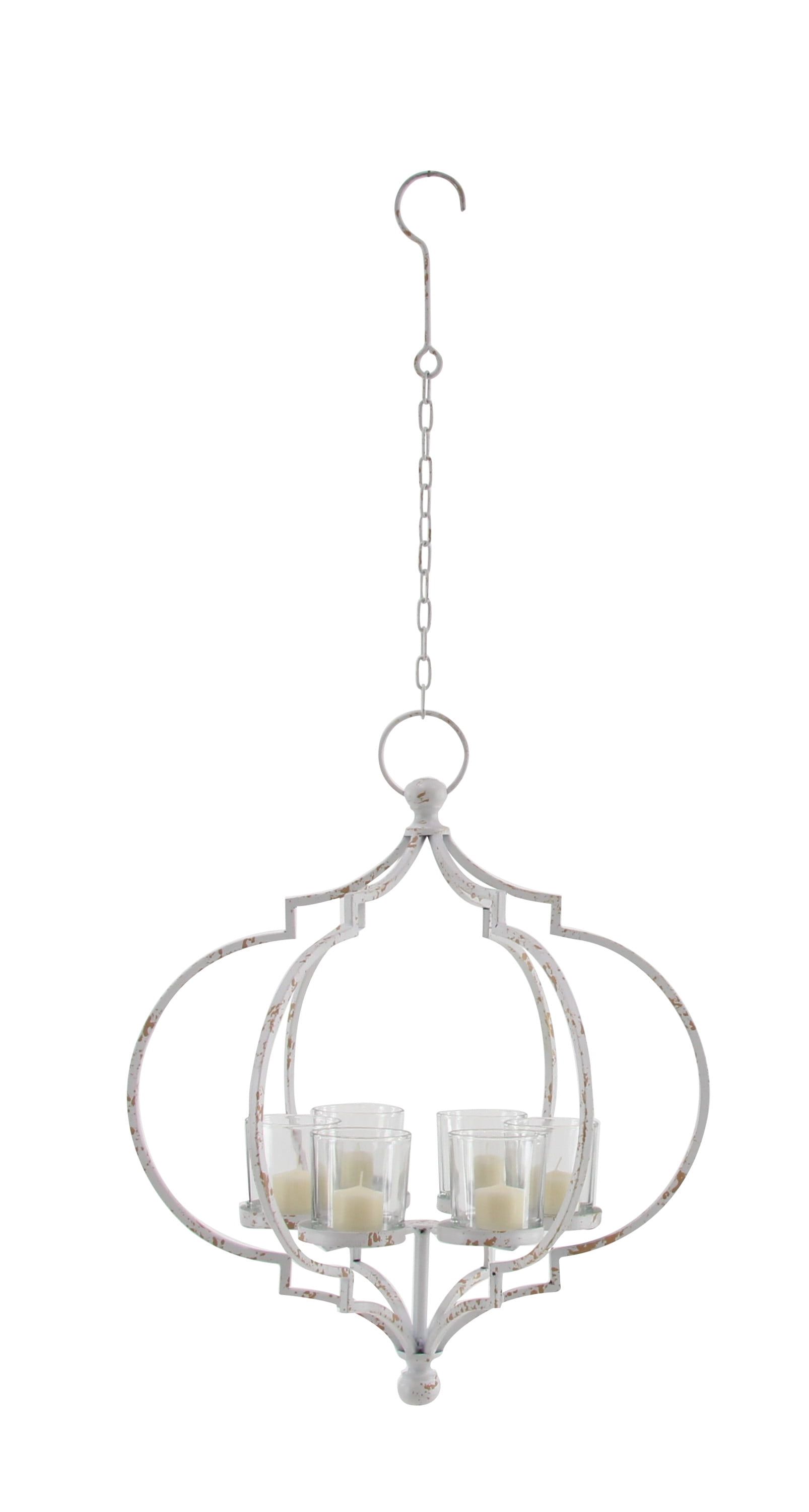 Elegant Farmhouse 17" White Metal Hanging Candle Lantern