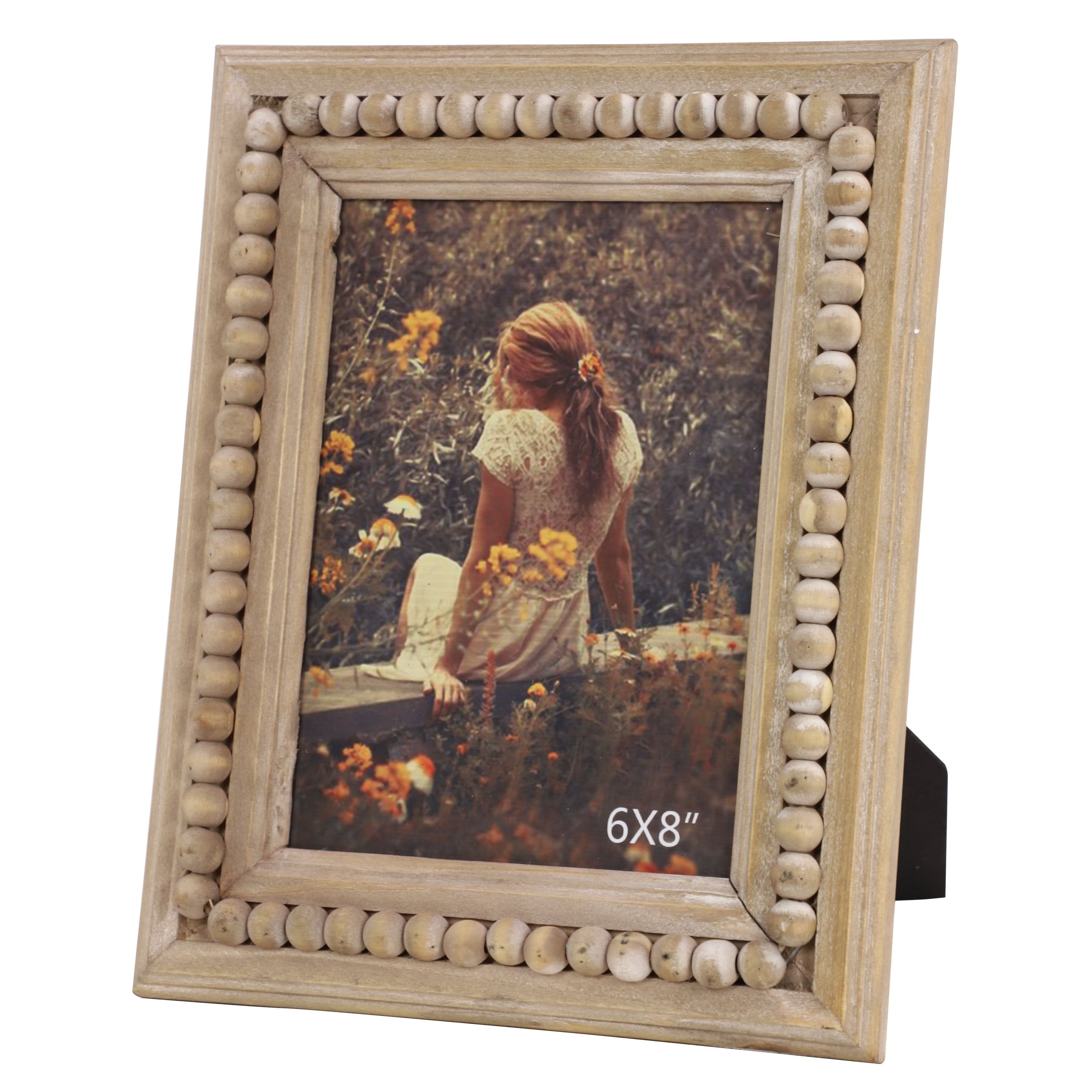 Light Brown Beaded Wood 6" x 8" Photo Frame