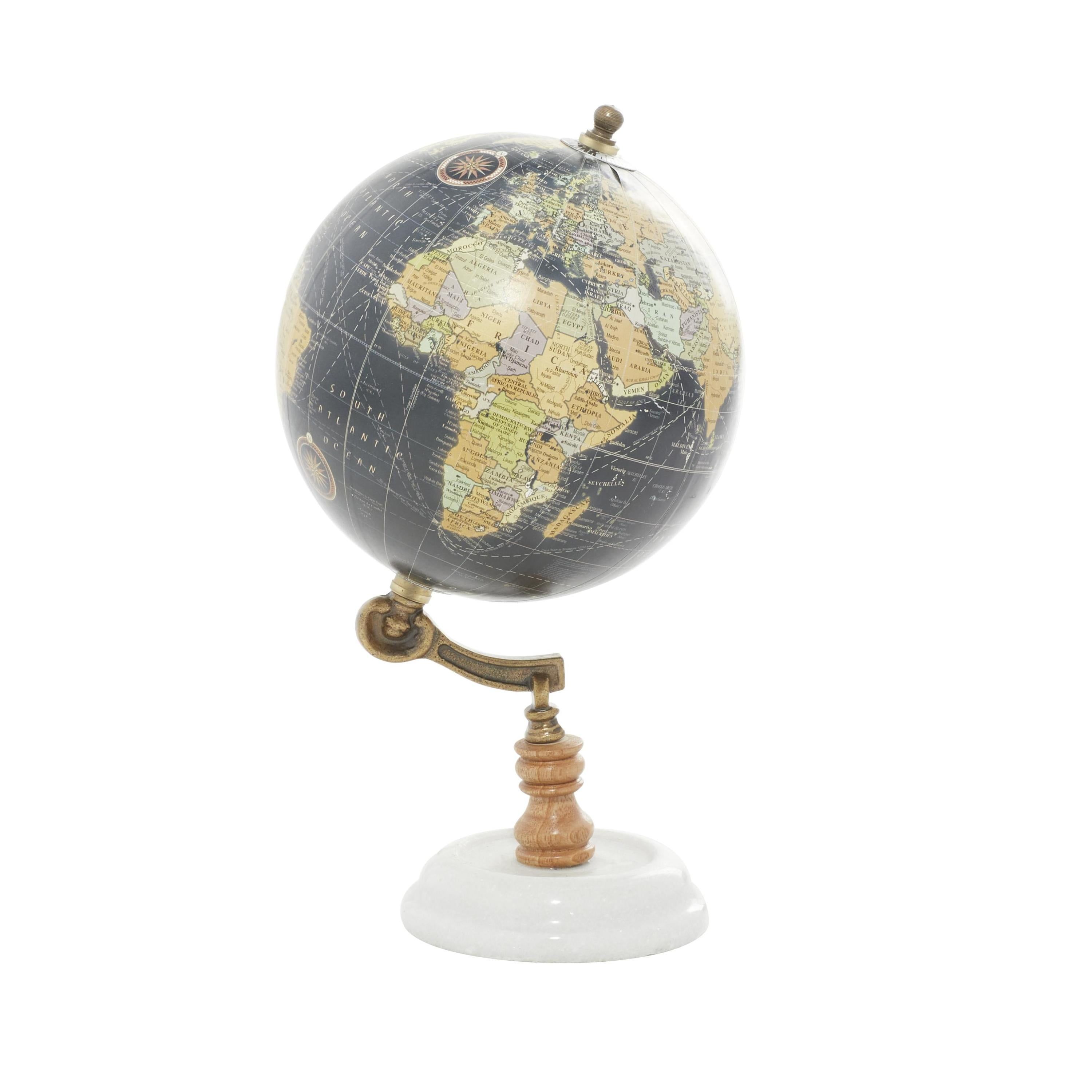 Black Mango Wood Globe with Marble Base, 7" x 11"