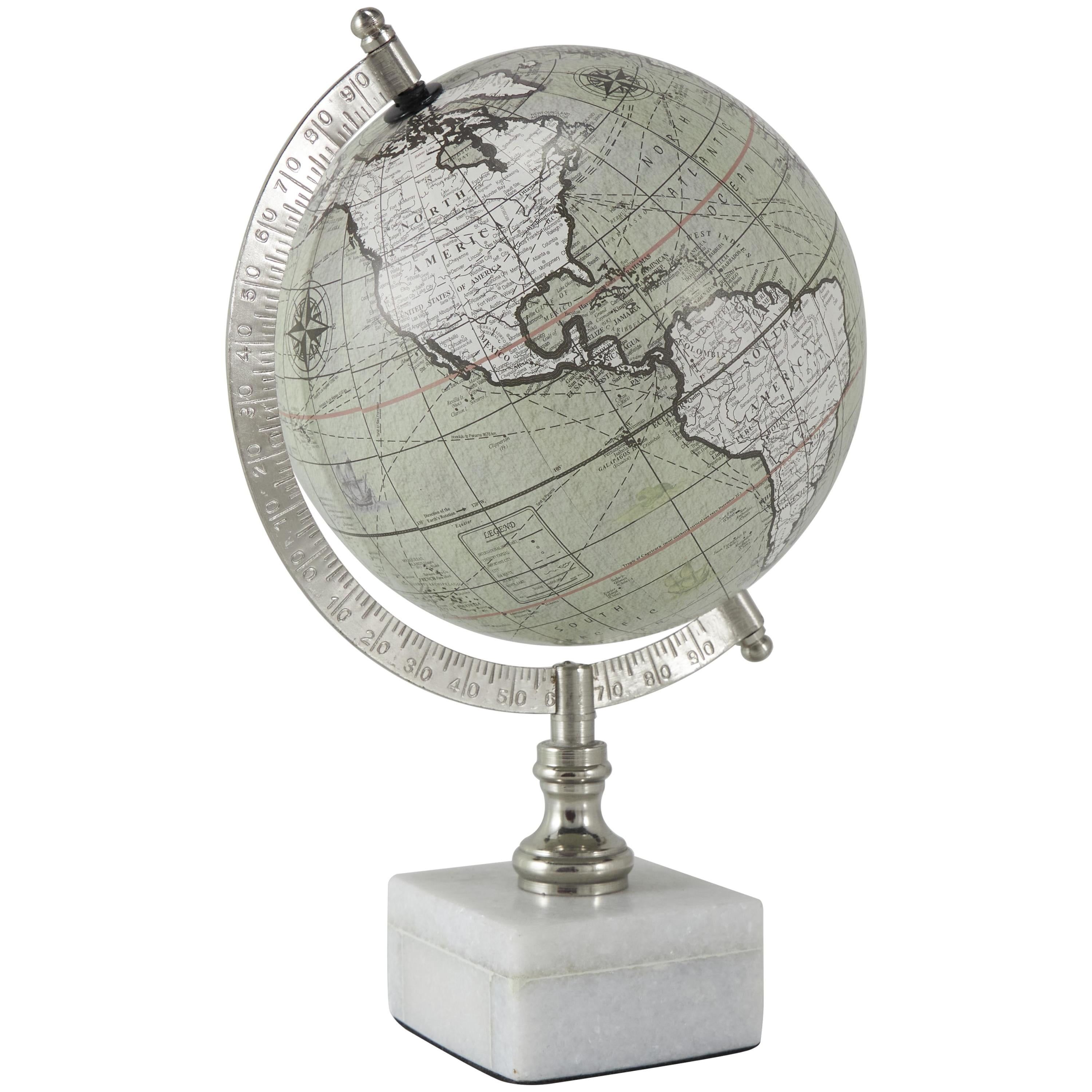 Contemporary White Marble Globe with Silver Accents