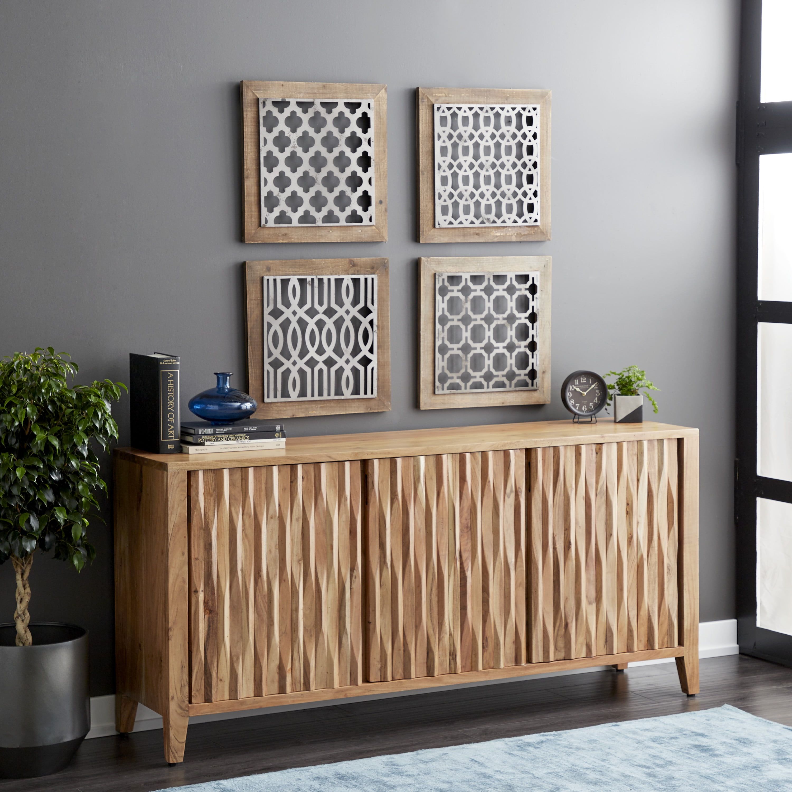 Brown Wood Adjustable Shelving Lockable Sideboard Cabinet