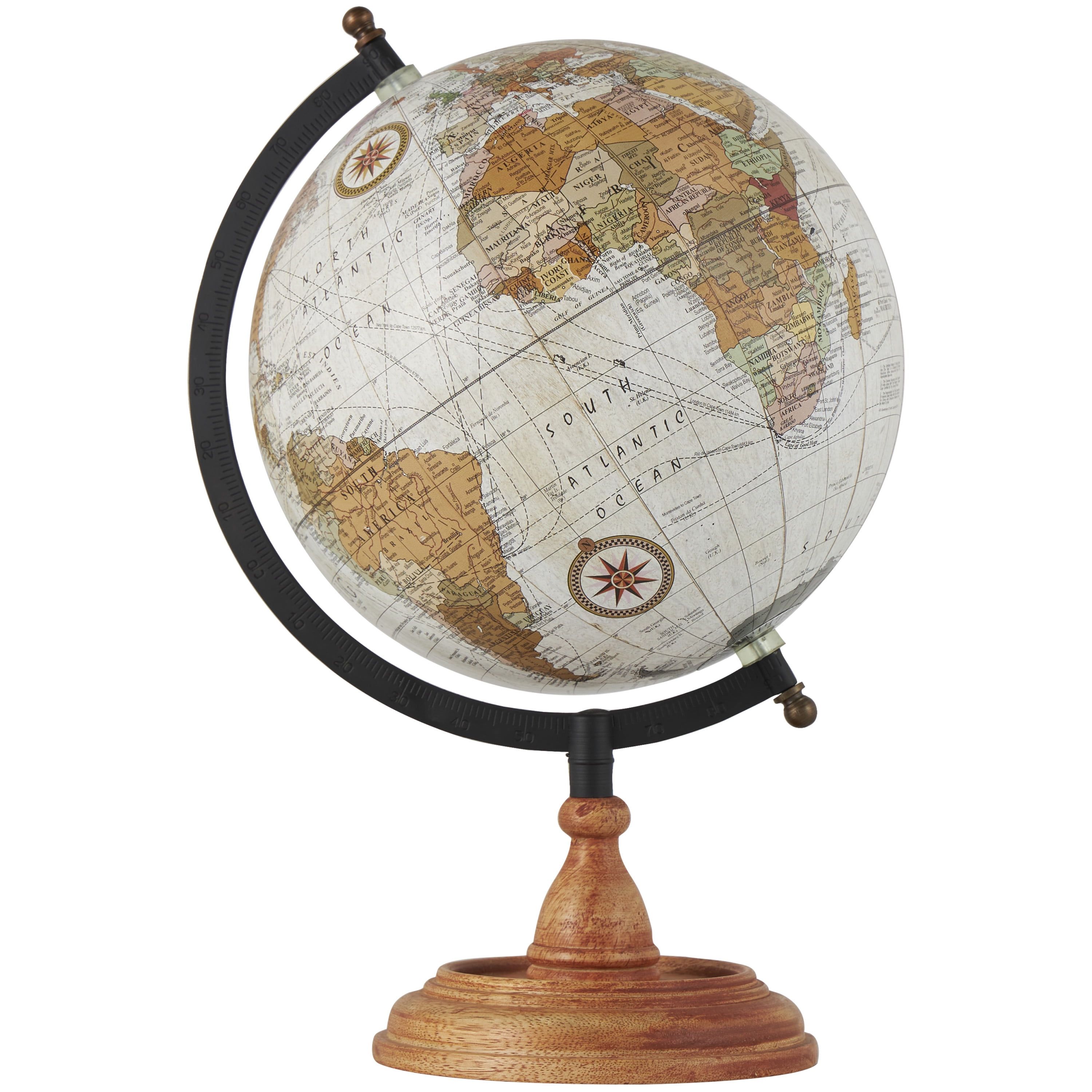 Classic Brown Mango Wood Globe with Black Metal Stand