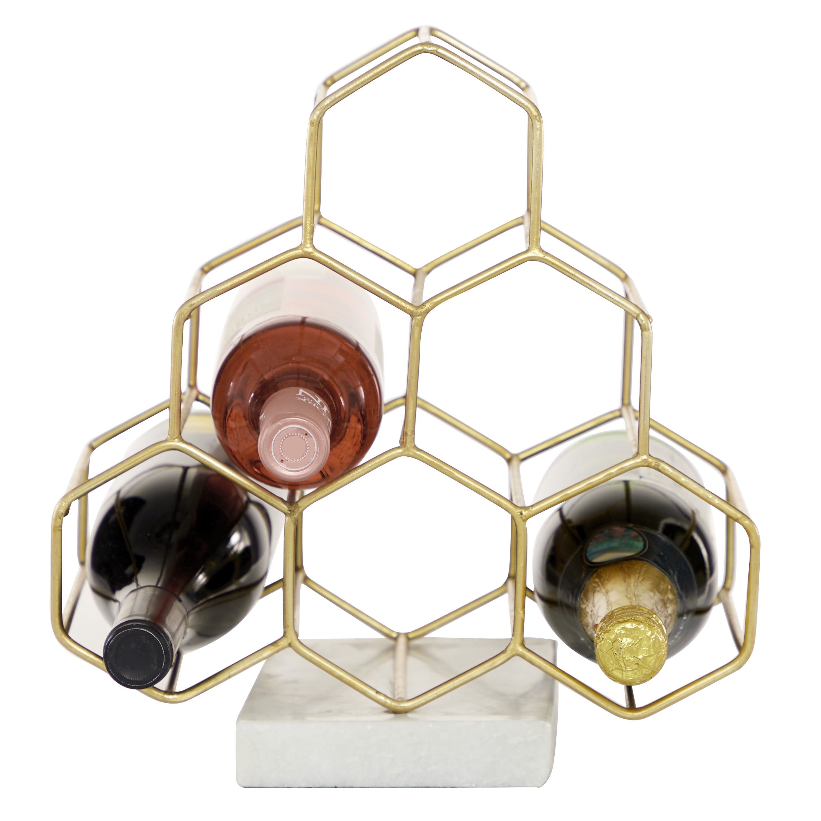 Gold Honeycomb Wine Rack with Marble Base, 6 Bottle