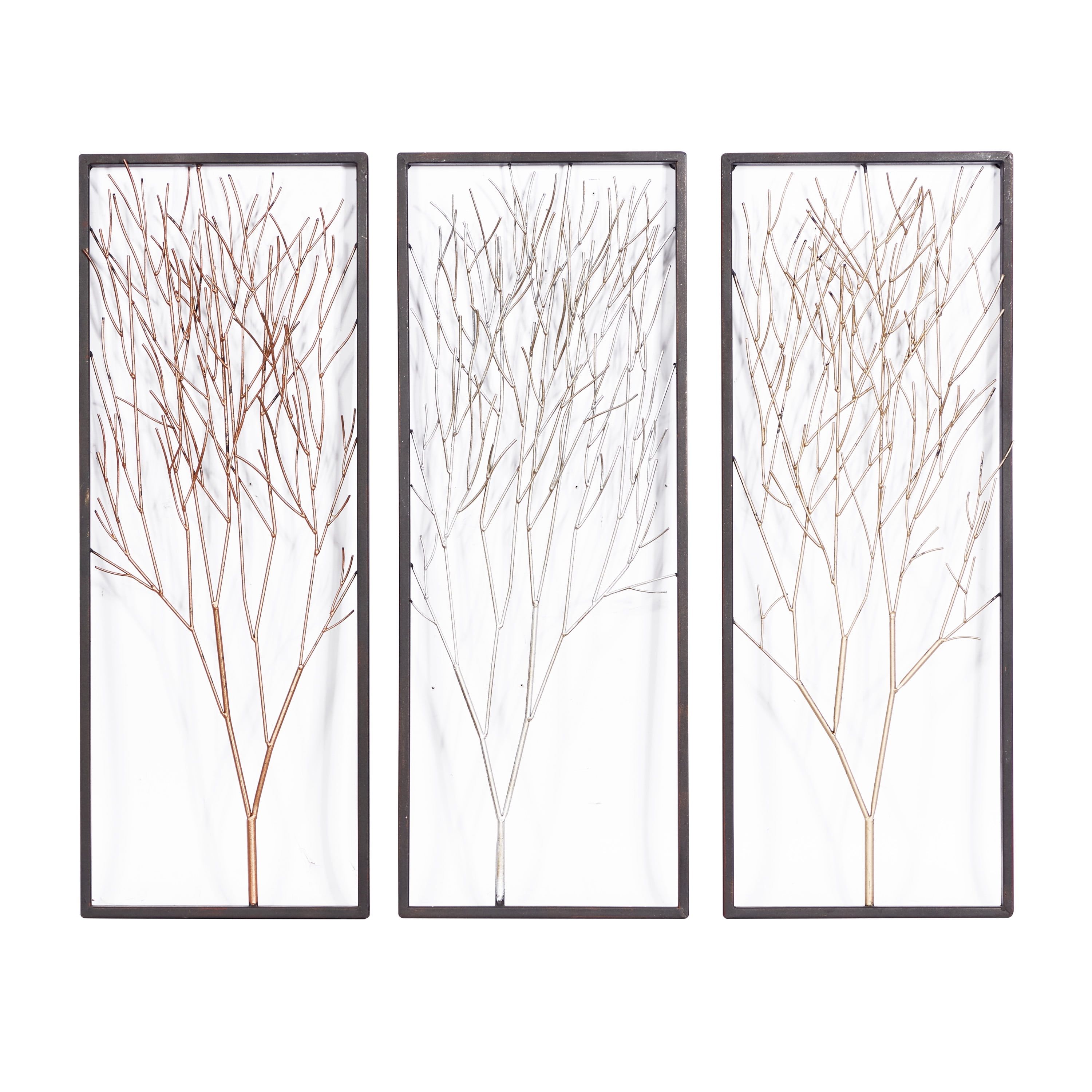 Autumn Branch Trio Metal Wall Panels with Black Frame