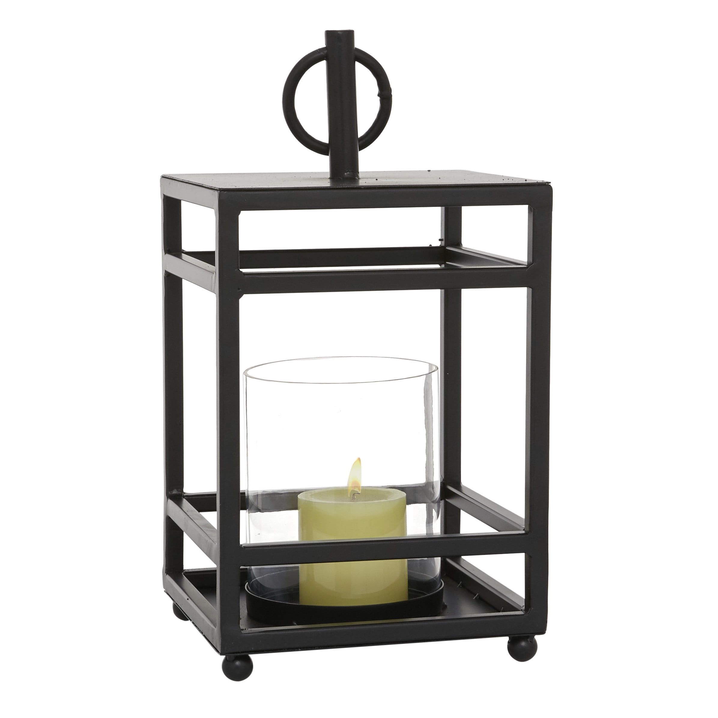 Contemporary Matte Black Metal & Glass Tabletop Lantern