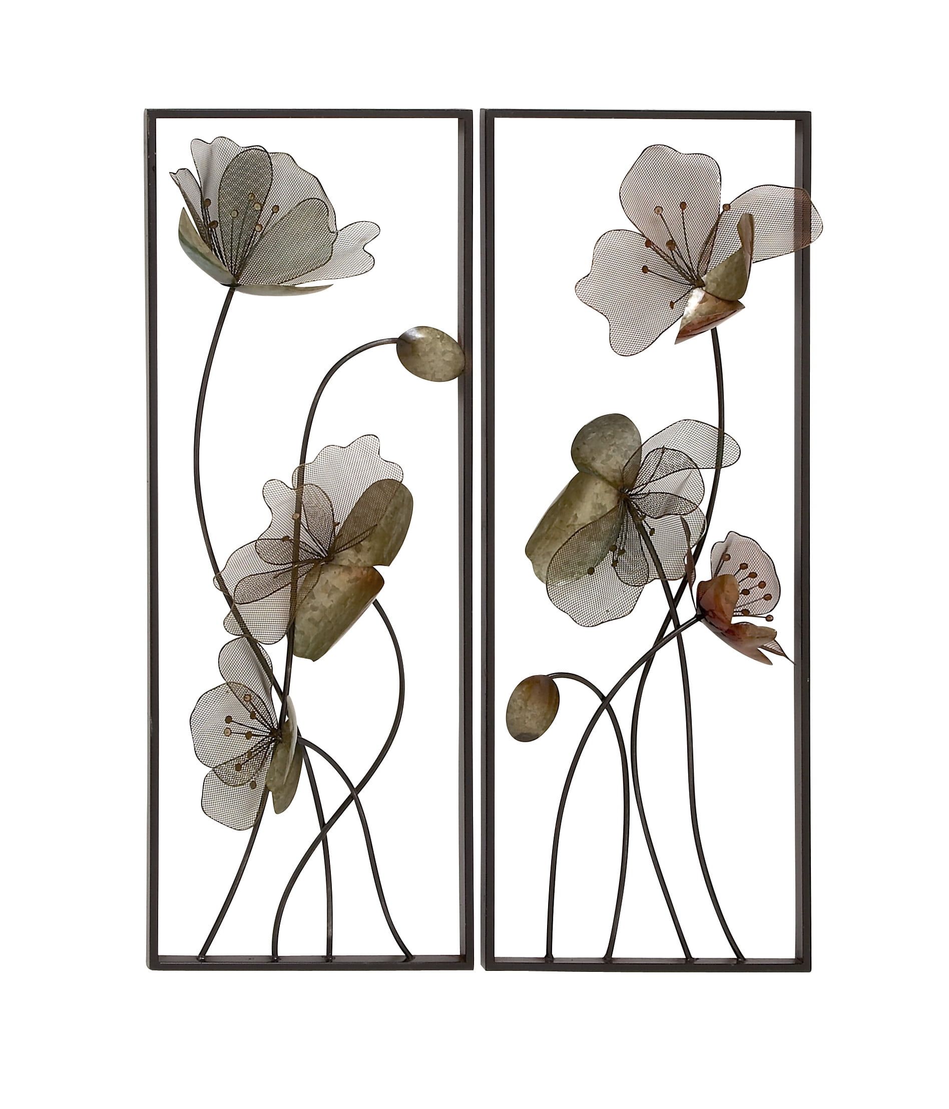 Black and Gold Metal Floral Wall Sculpture Set