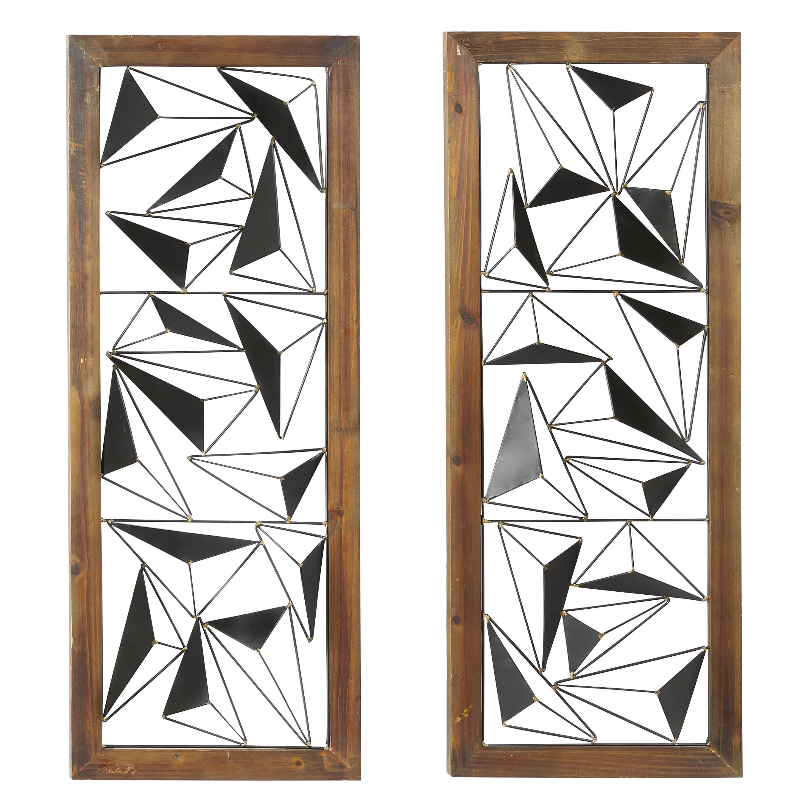 Black Metal Geometric Wall Decor with Wood Frame, 2-Piece Set