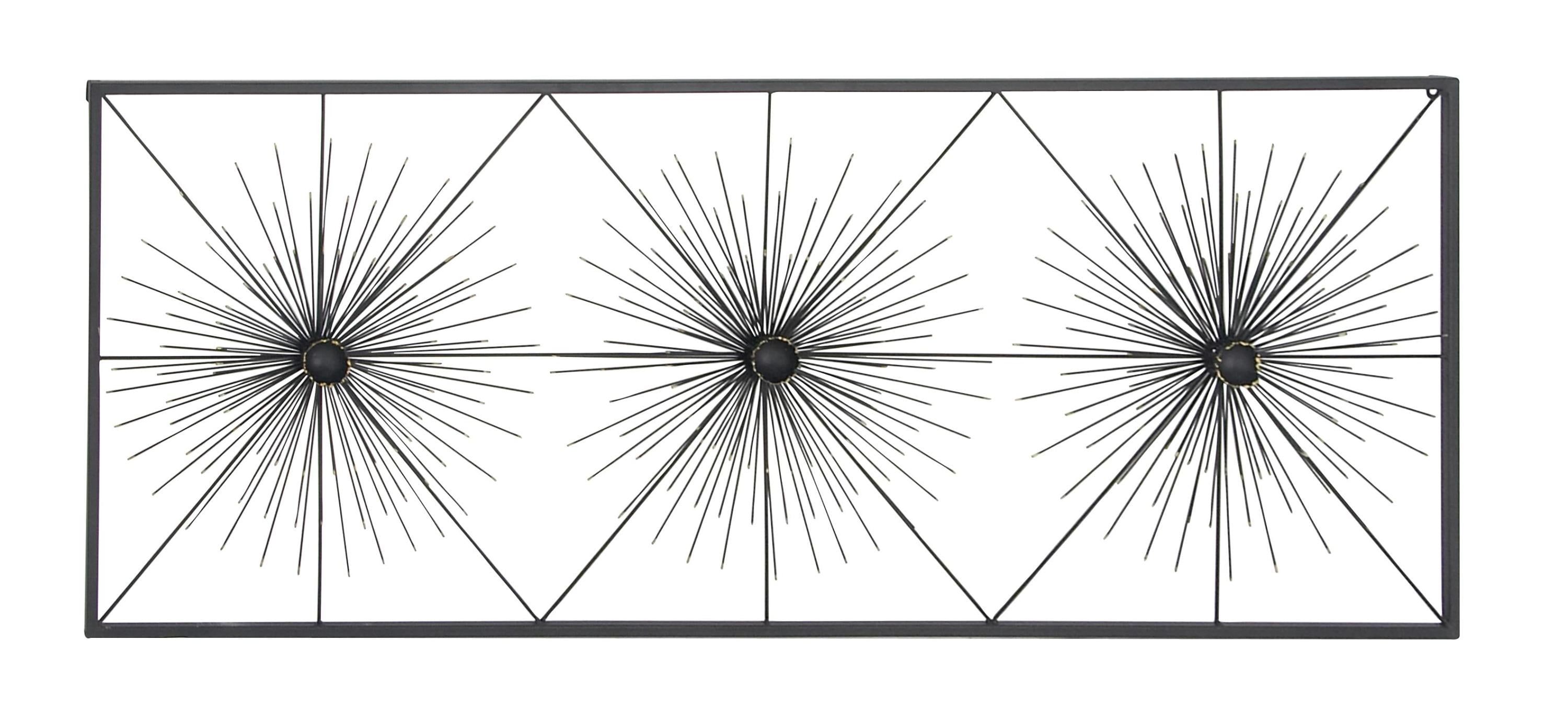 Black Metal Starburst Wall Sculpture with Frame, 59" x 24"