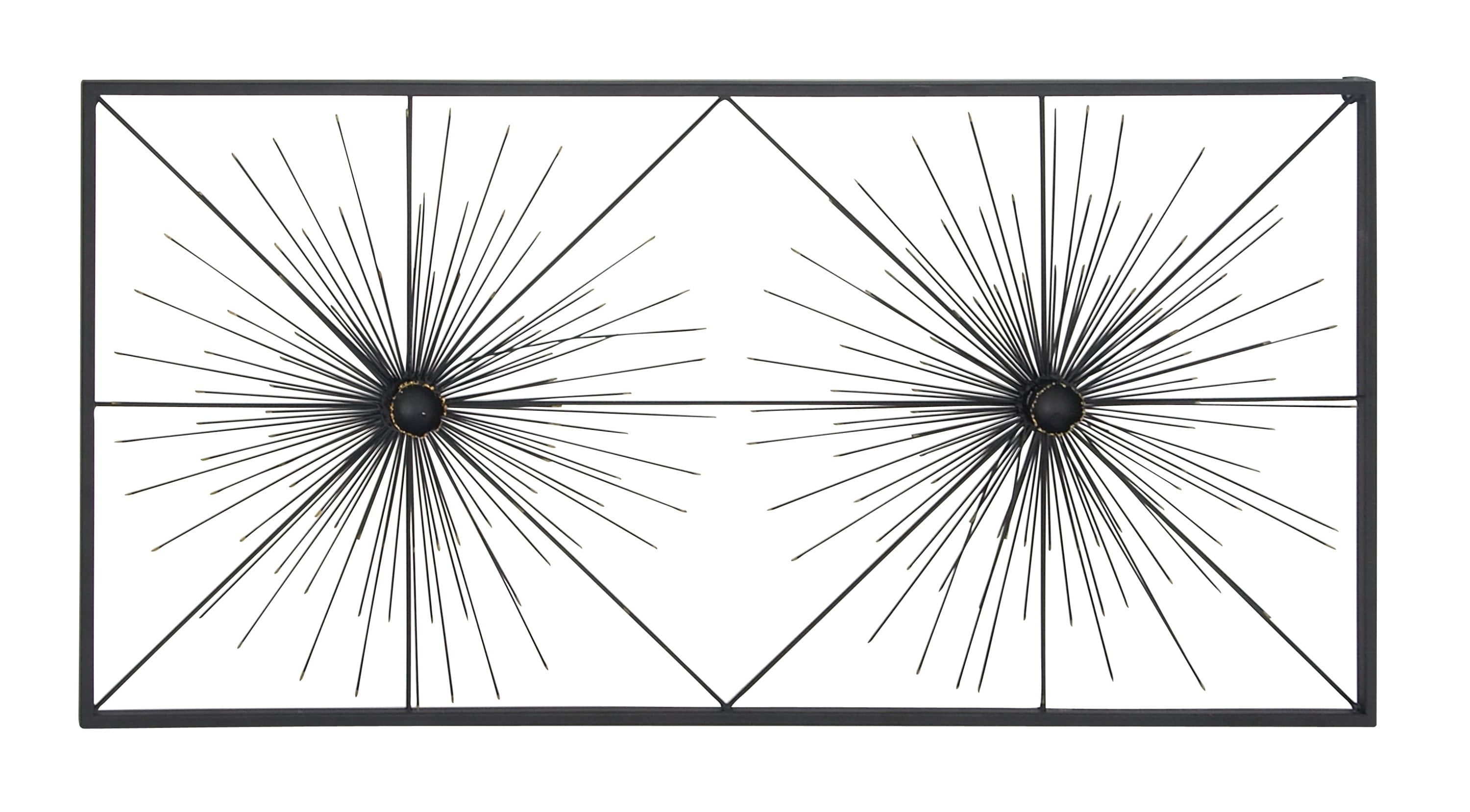 Black Iron Starburst Wall Sculpture with Frame, 24" x 48"