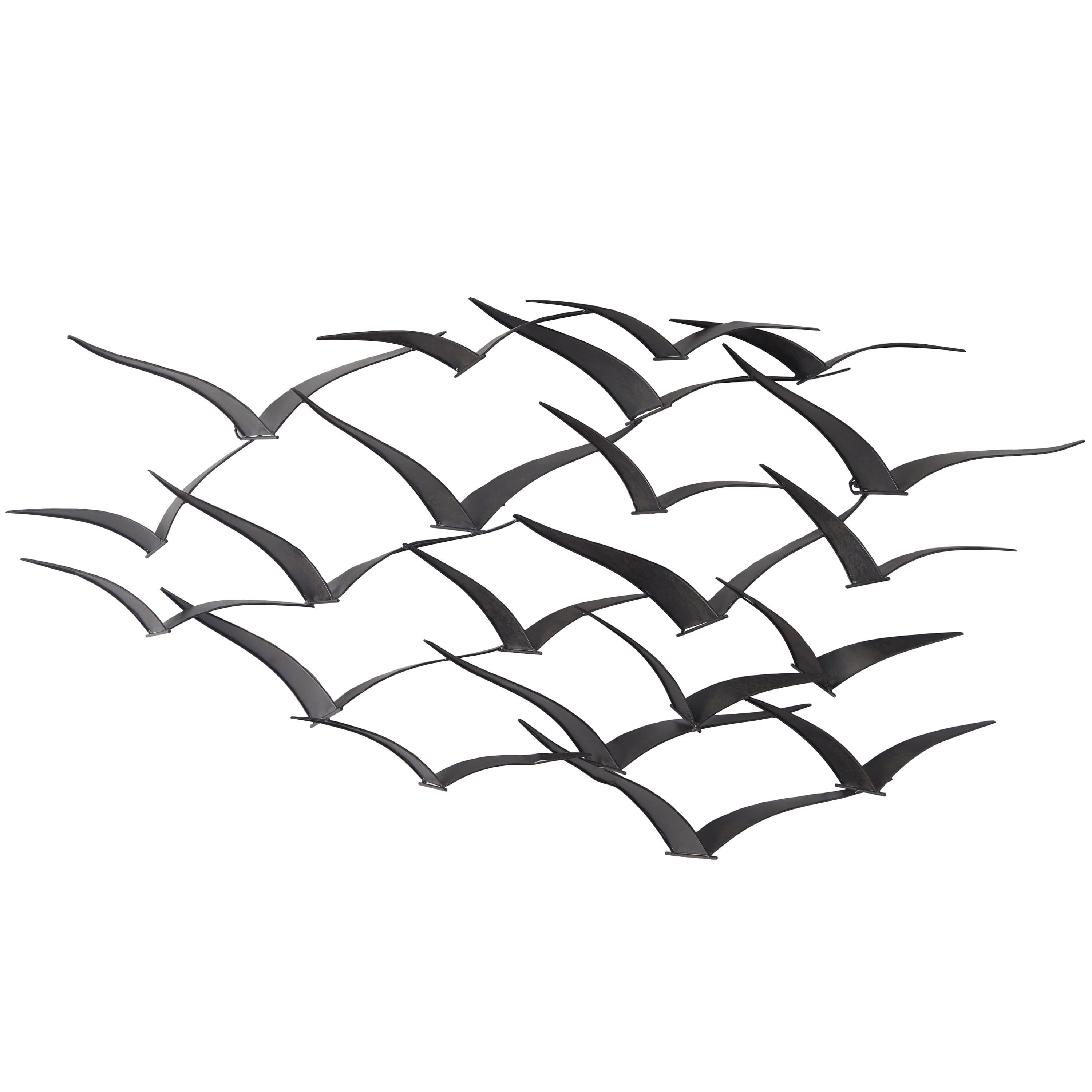 Black Metal Flying Flock of Birds Wall Sculpture