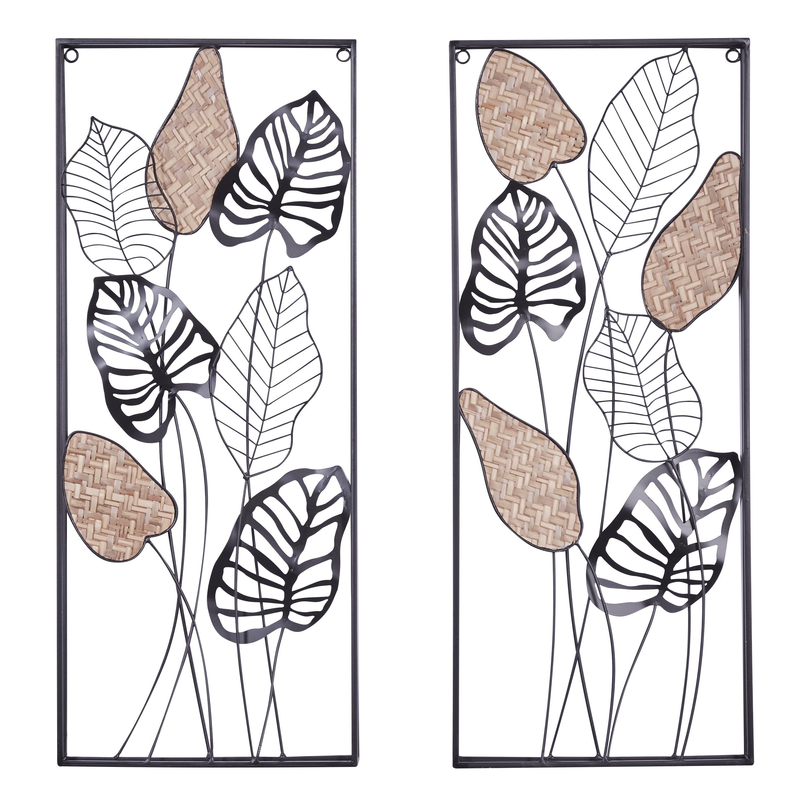 Black Metal and Reed Leaf Wall Decor Set of 2