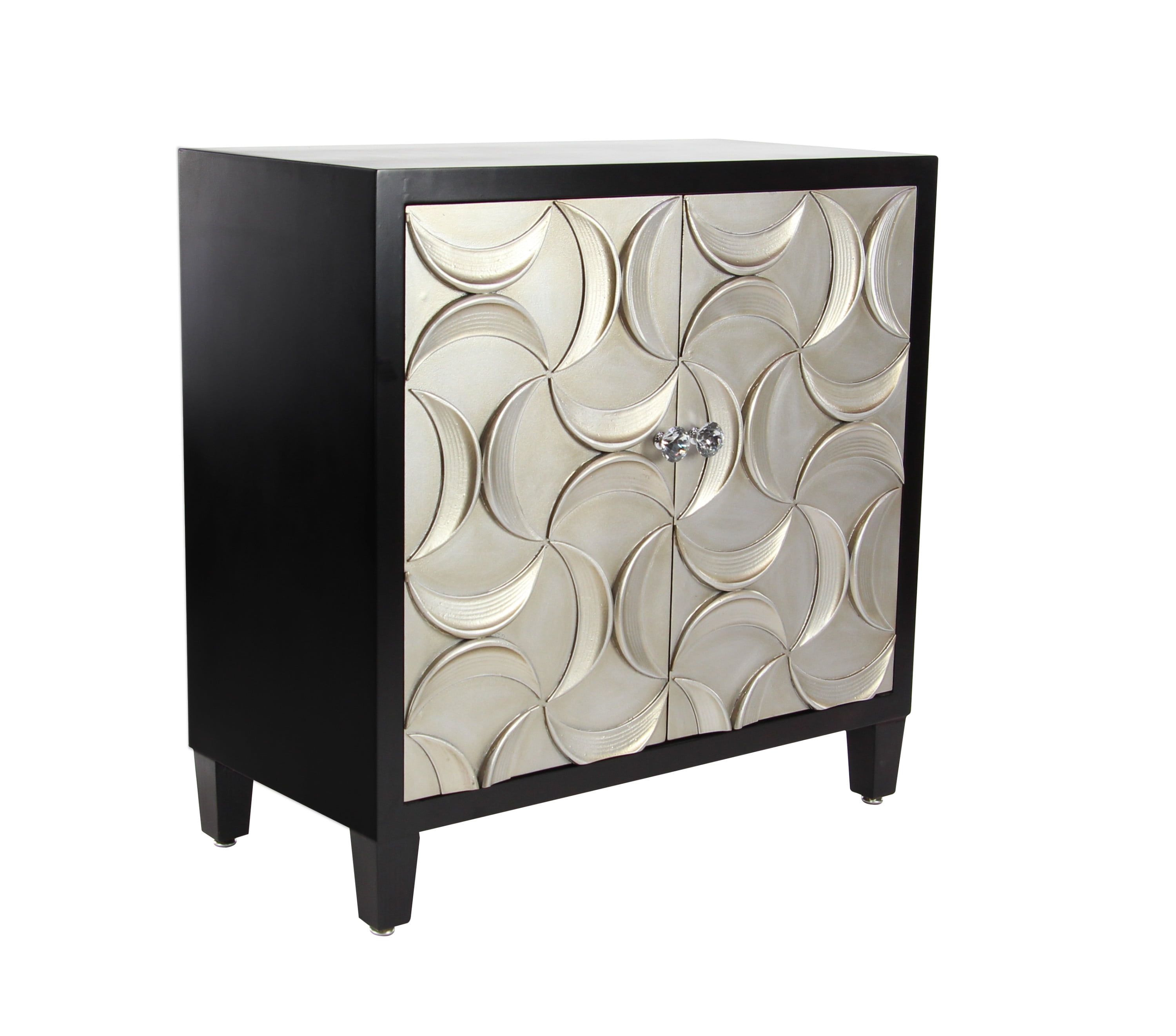 Black and Silver Crescent Moon Relief 2-Door Office Cabinet