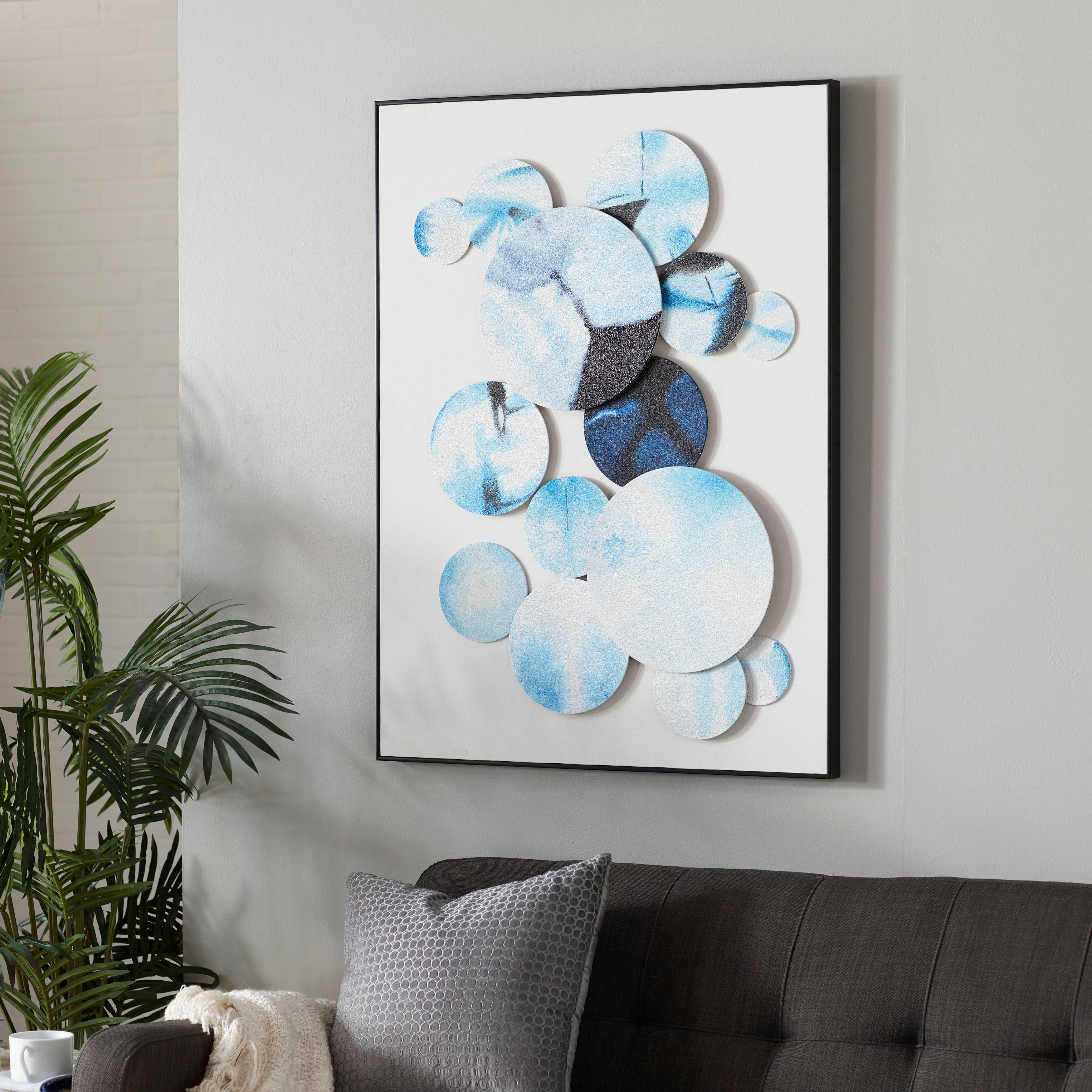 Blue and White Geometric Abstract Canvas Wall Art