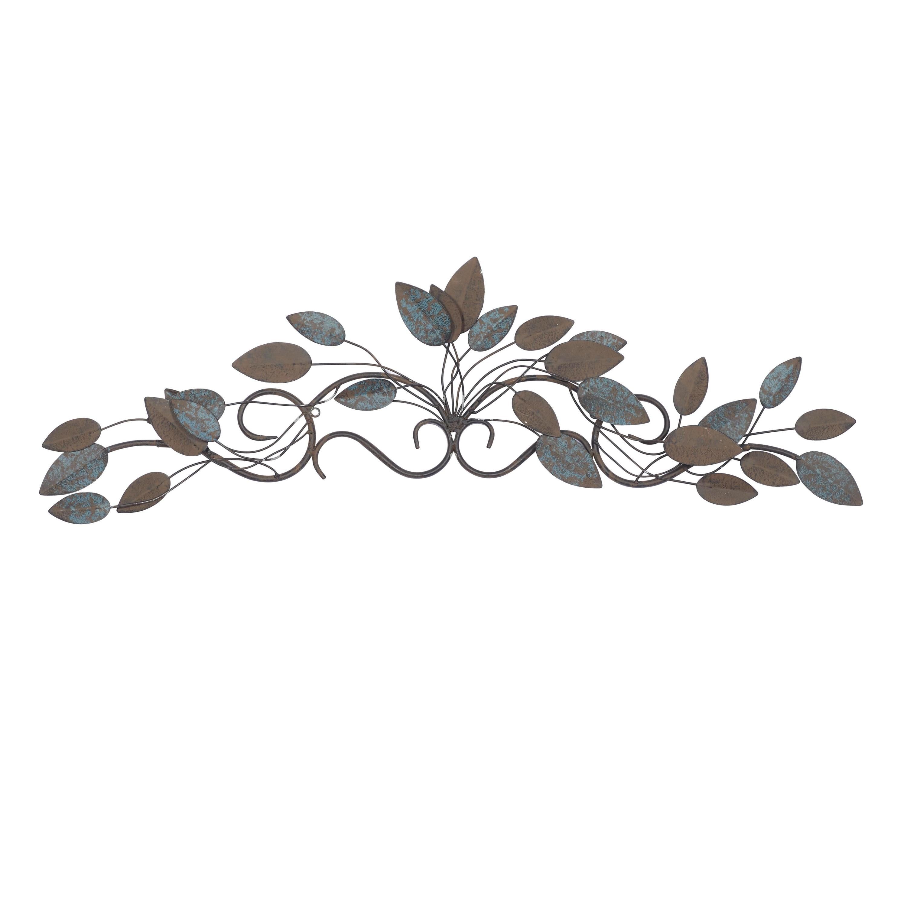 Blue and Brown Metal Leaf Wall Sculpture, 35" x 10"