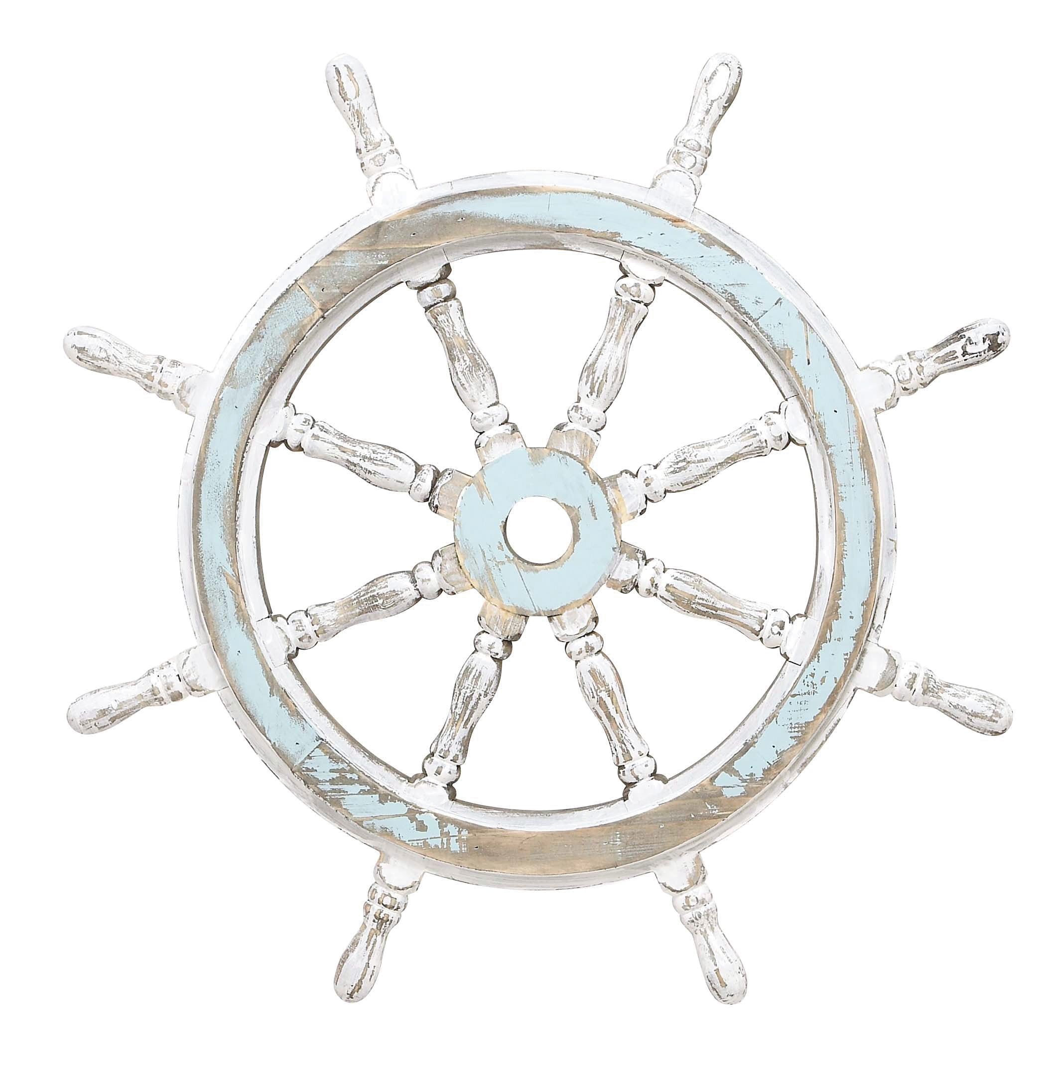 24" Blue and White Distressed Wood Ship Wheel Wall Decor