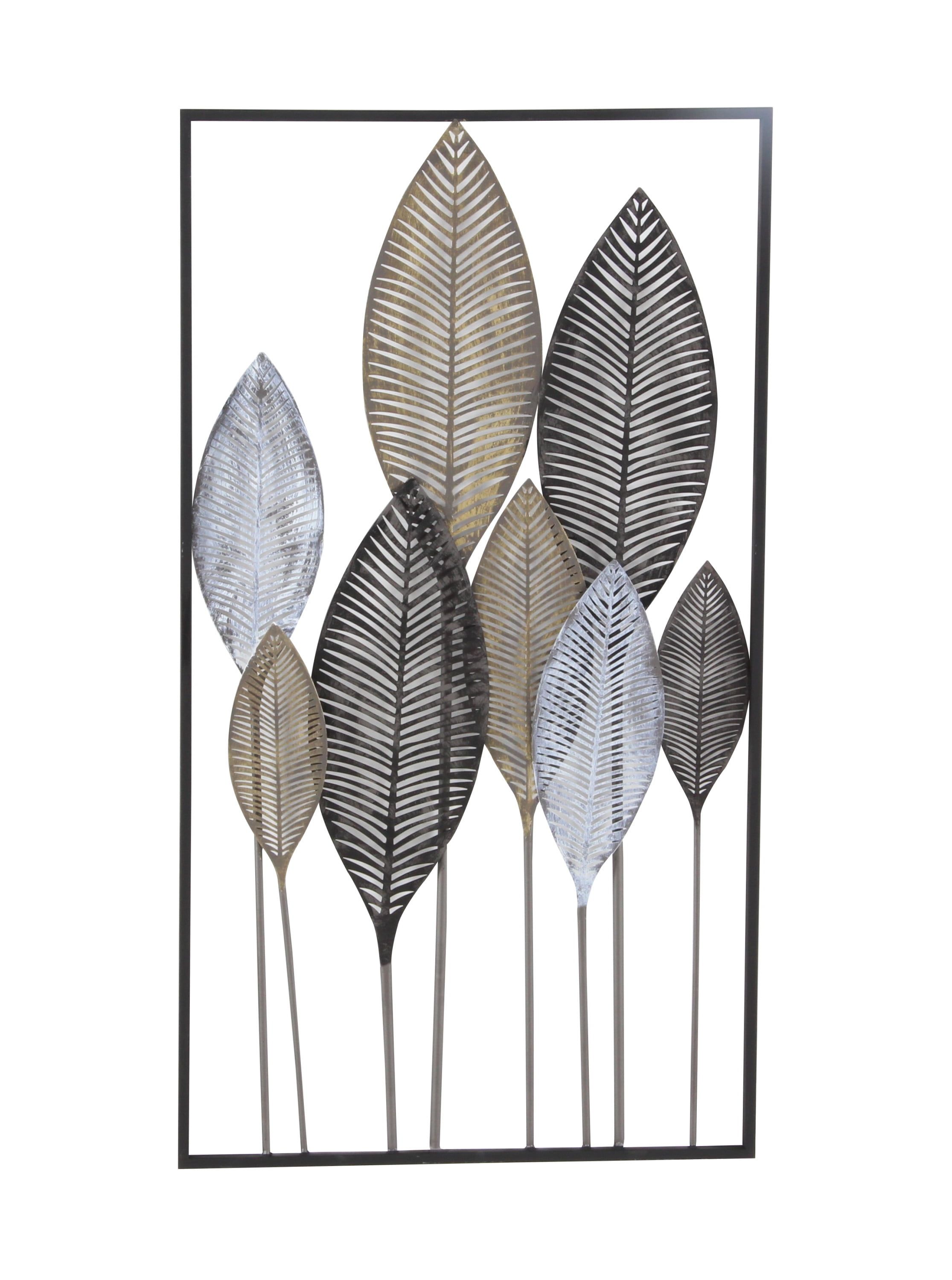 Bronze and Black Metal Leaf Wall Sculpture with Weathered Finish