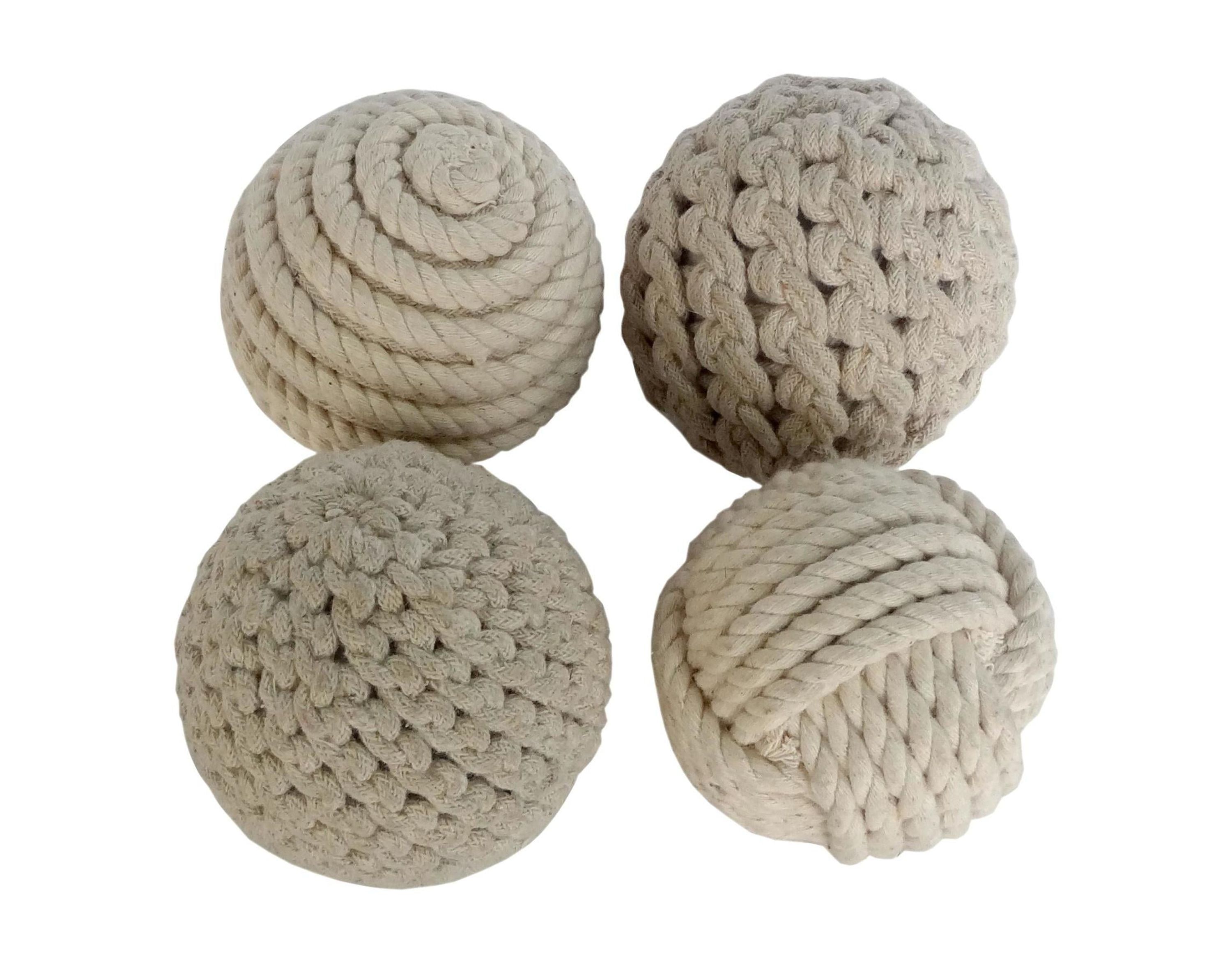 Nautical Beige Jute Rope Decorative Vase Filler Balls, Set of 4