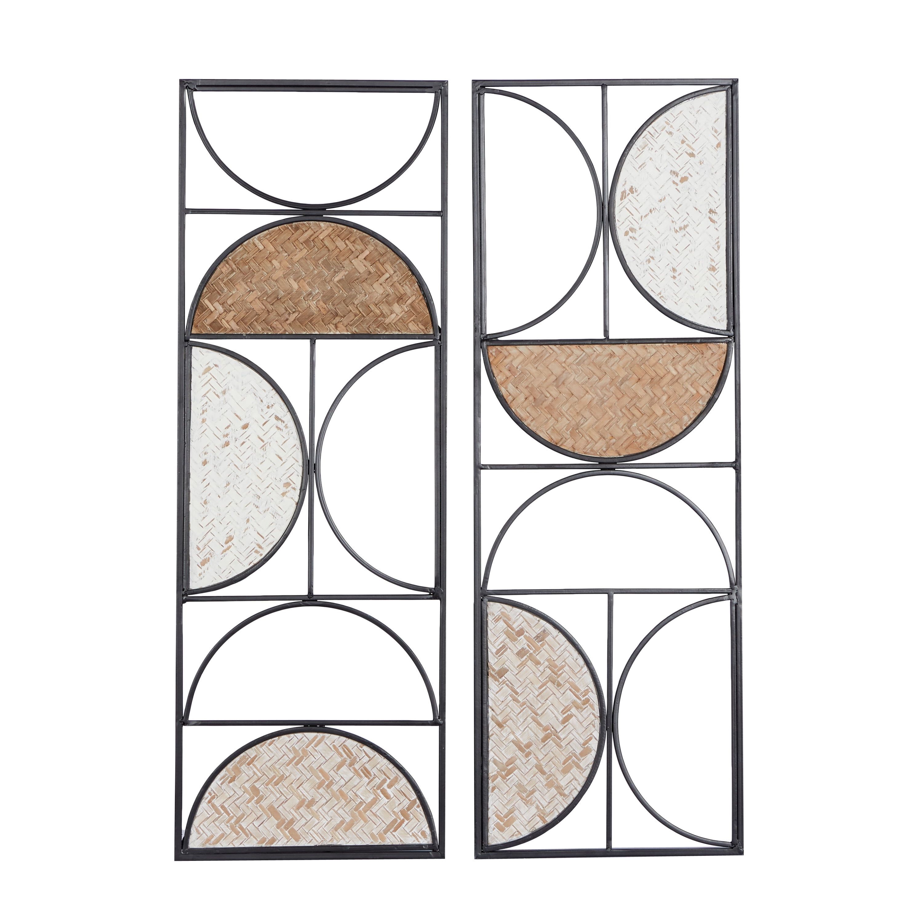 Brown and Beige Metal Geometric Wall Decor Set, 30" x 11"