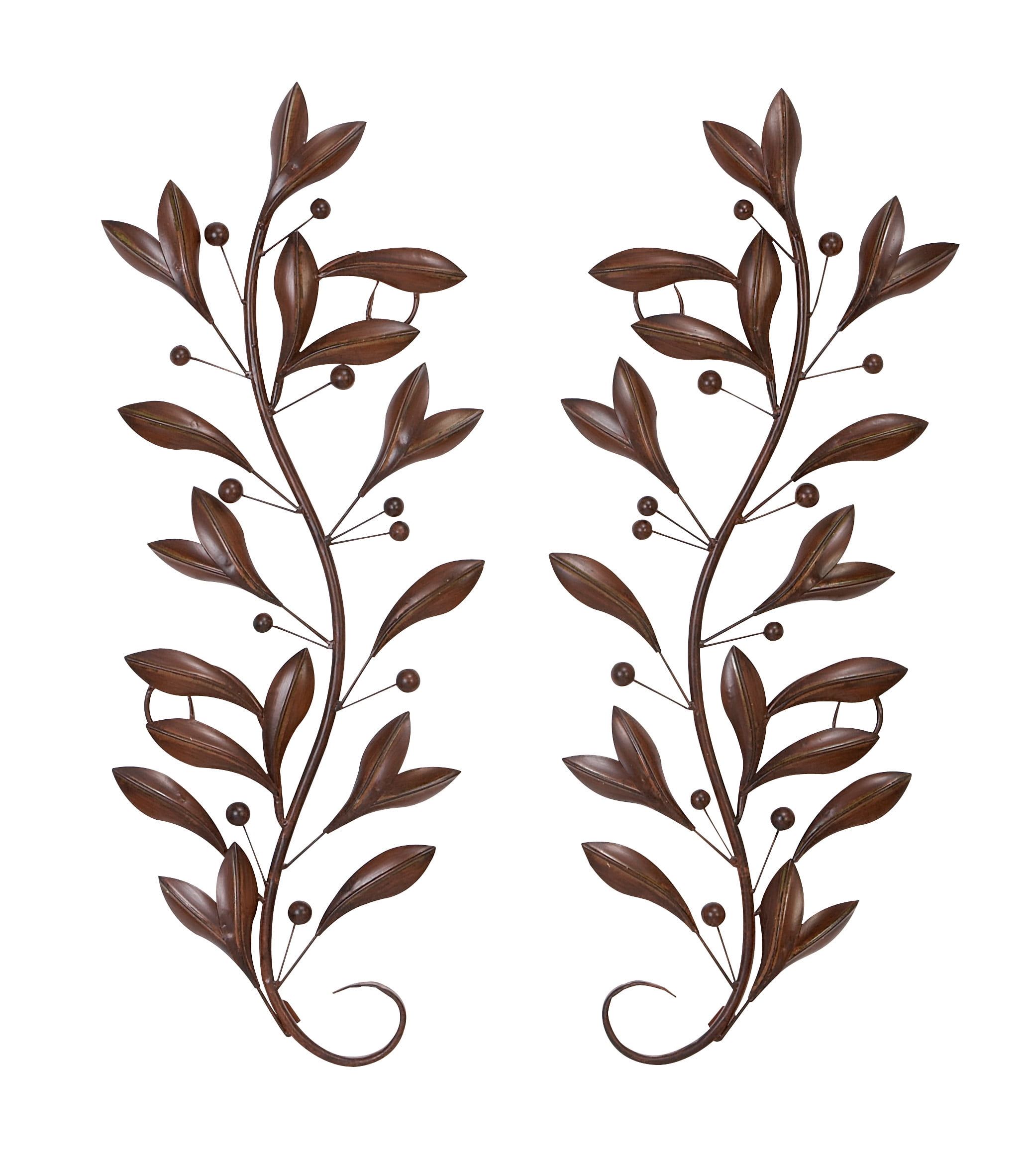 Brown Metal Leaf Wall Sculpture Set of 2