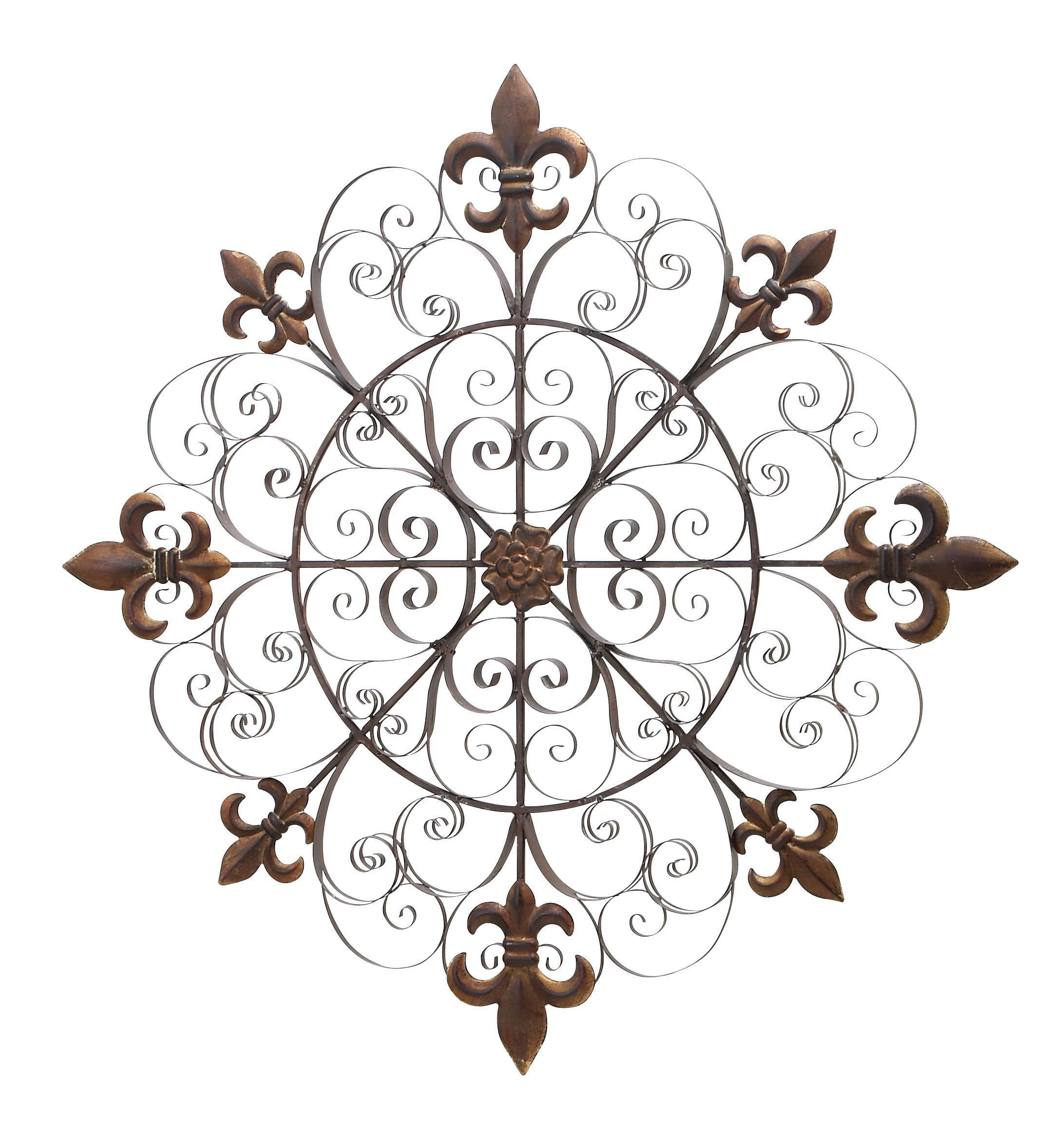 Brown Metal Scrollwork and Fleur De Lis Wall Sculpture