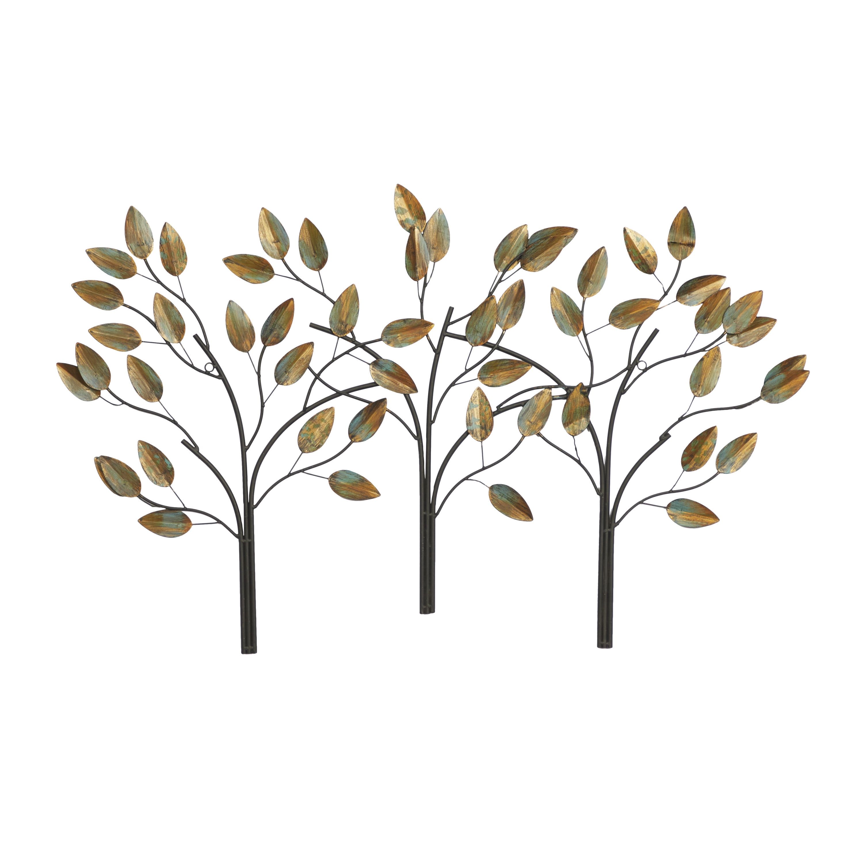 Elegant Brown Metal Tree Cluster Wall Sculpture 48" x 27"