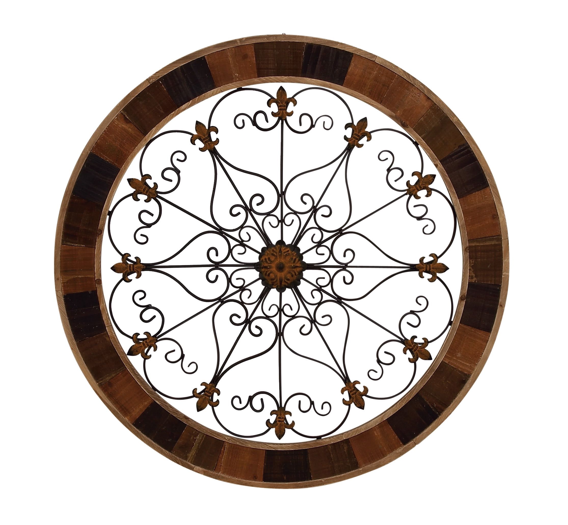 Rustic Arabesque Scroll 35" Round Wood & Iron Wall Decor