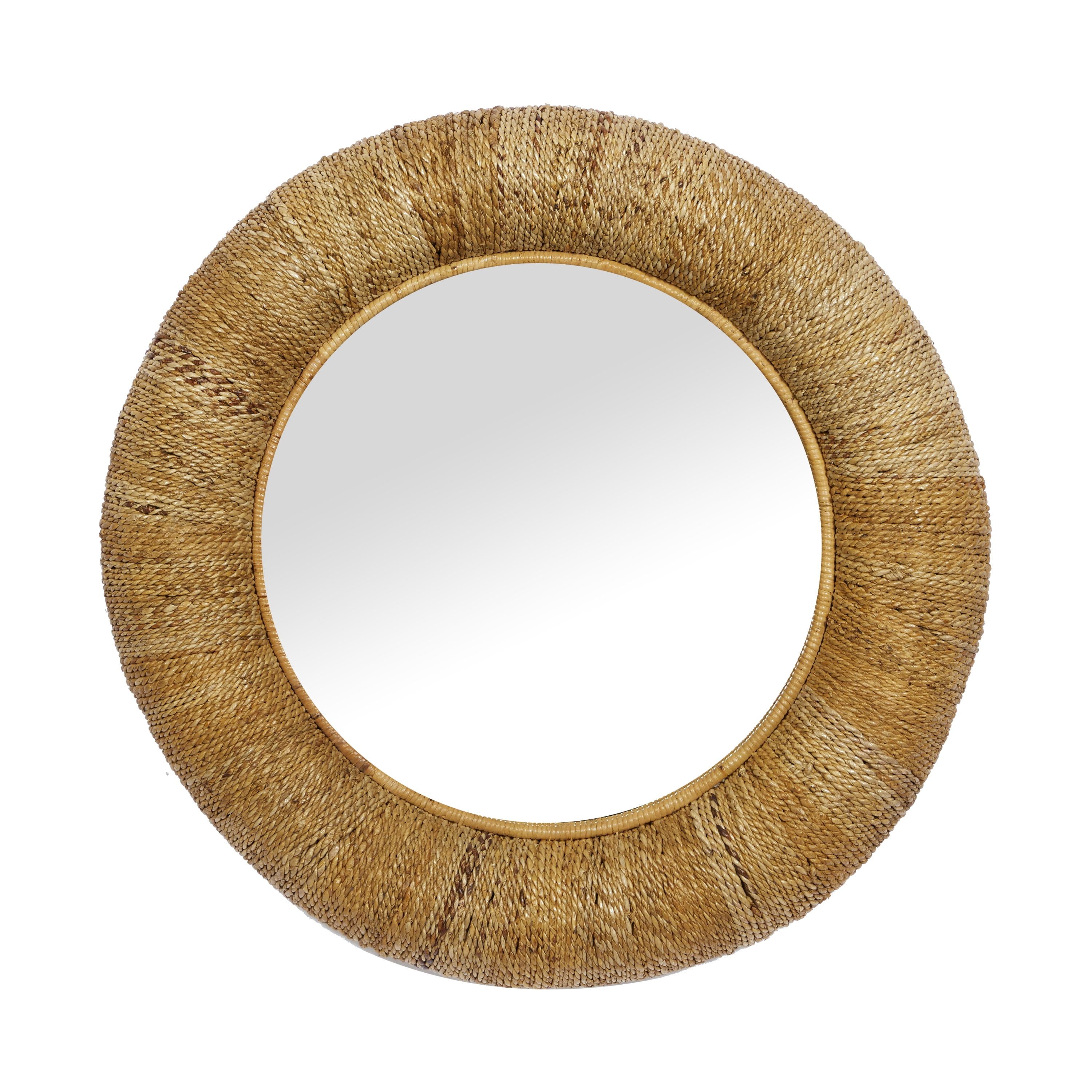 Coastal Brown Wood Round Wall Mirror, 34.5"